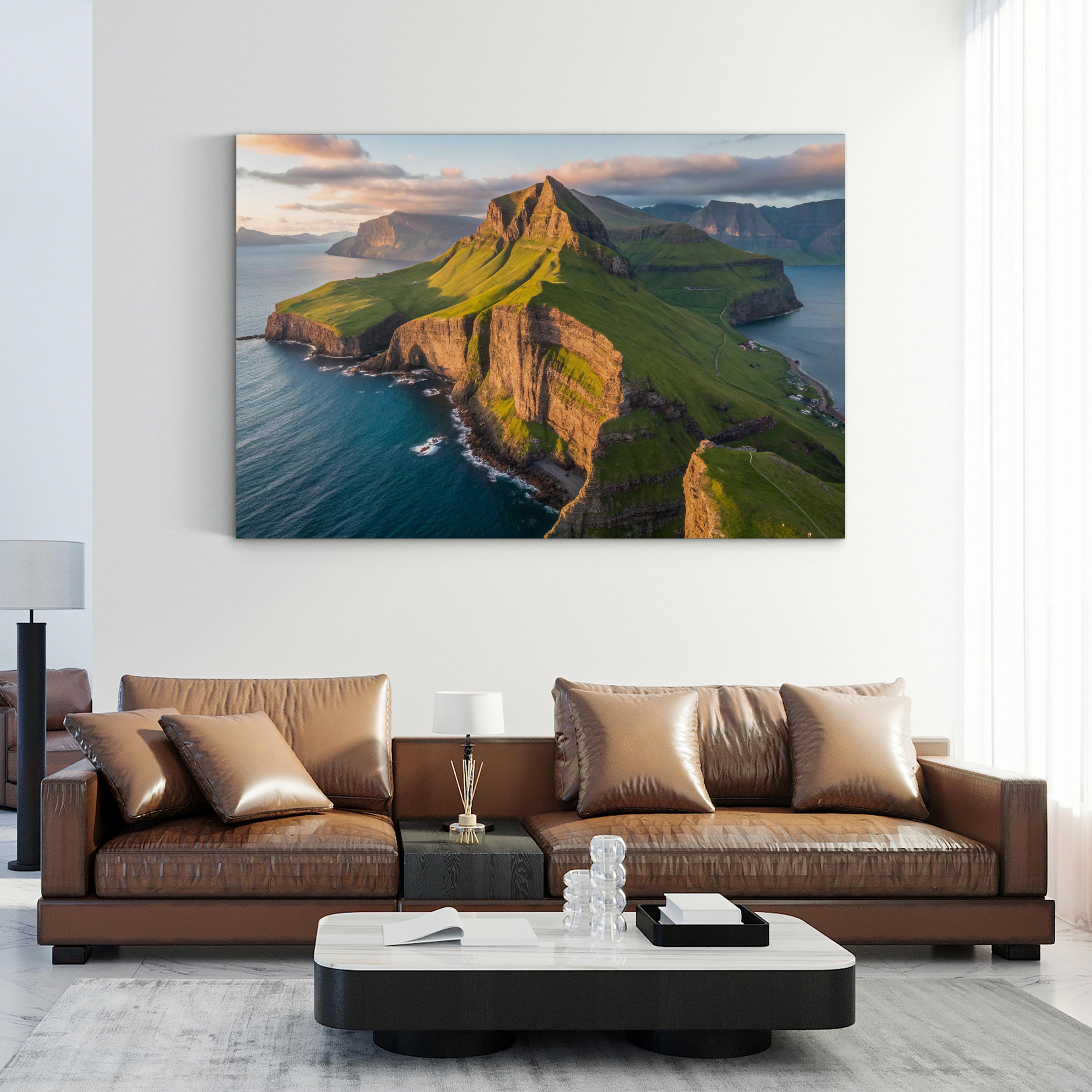 Coastal Cliffs Aerial Canvas Art — Neutral Ocean Landscape Photography