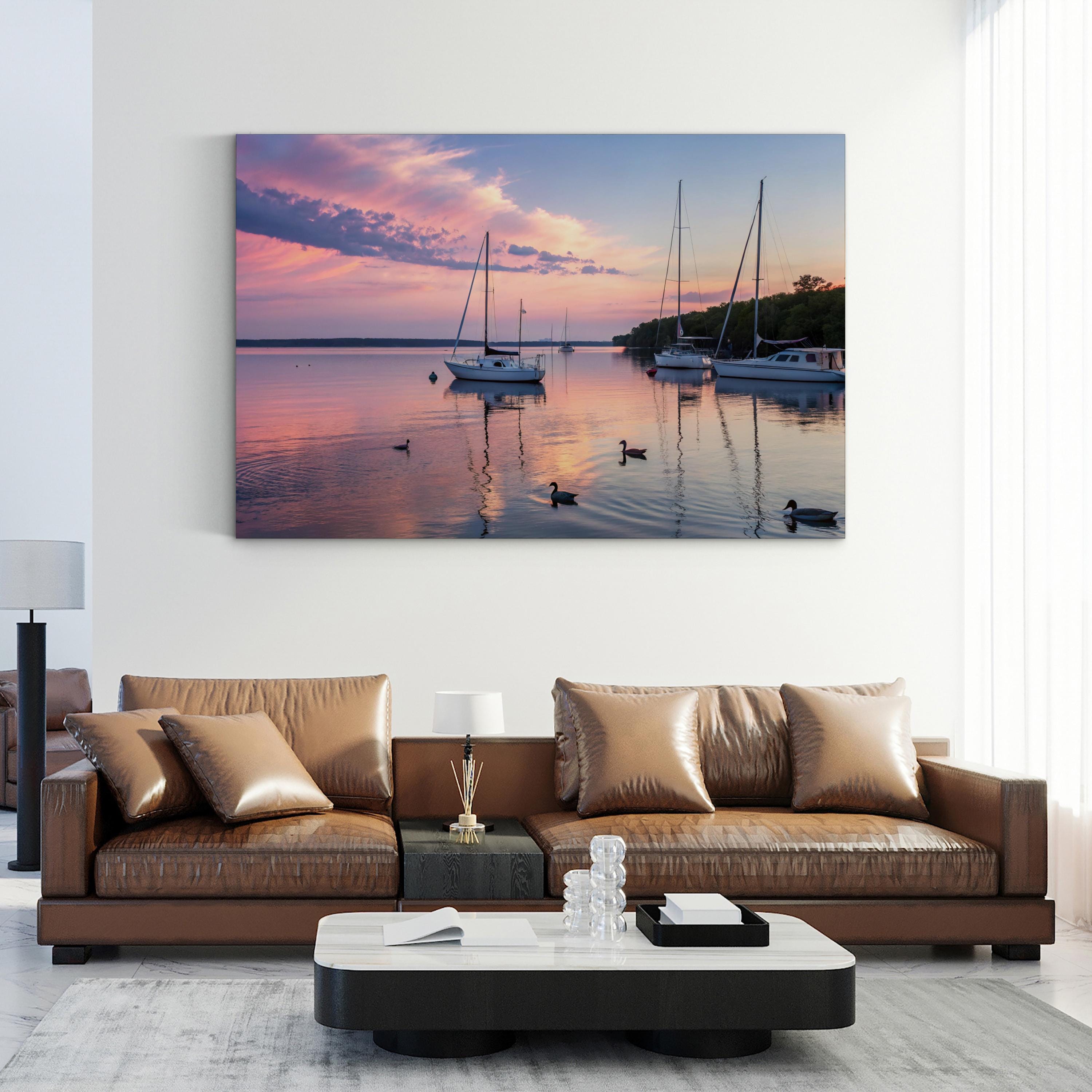 Sailboats at Sunset, Door County, Wisconsin Canvas Print: Door County Harbor Coastal Wall Art