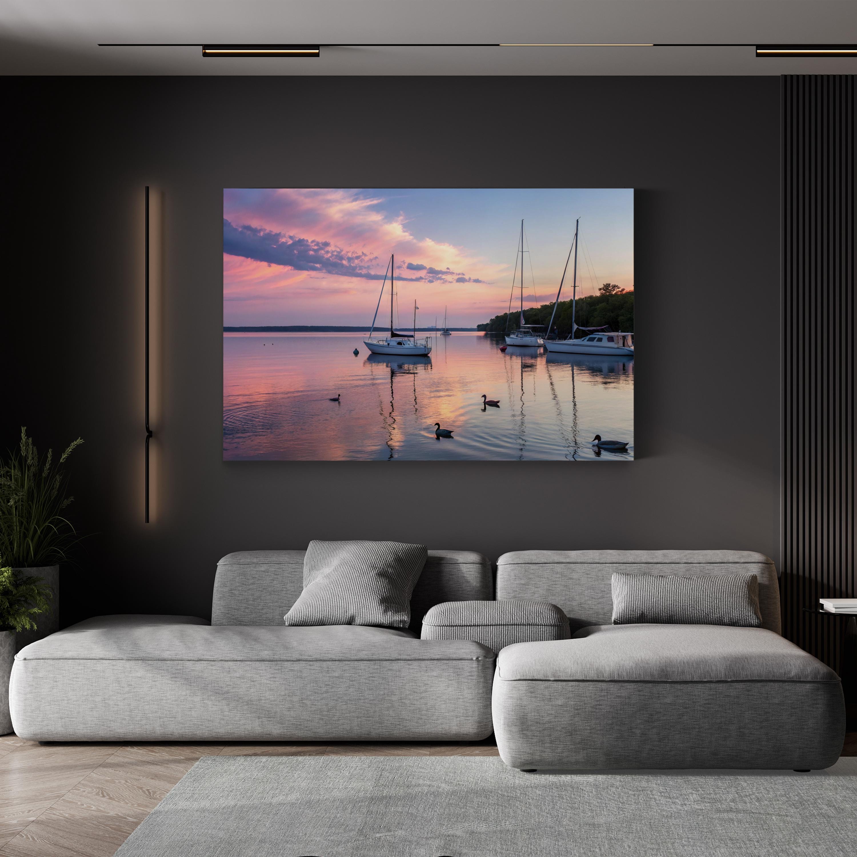 Sailboats at Sunset, Door County, Wisconsin Canvas Print: Door County Harbor Coastal Wall Art