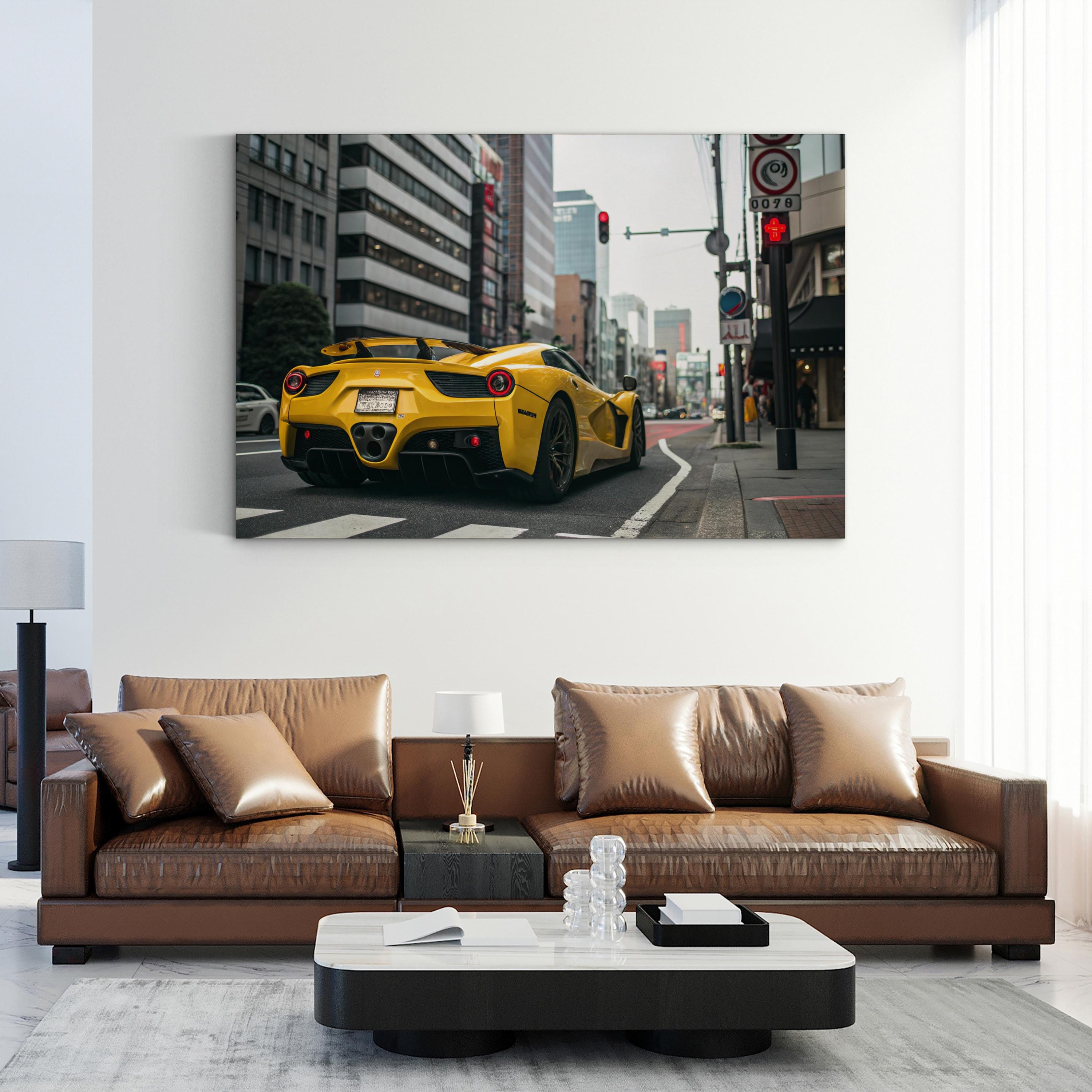 Yellow Sports Car Urban – Vintage Photography Wall Art | Automotive Canvas Print