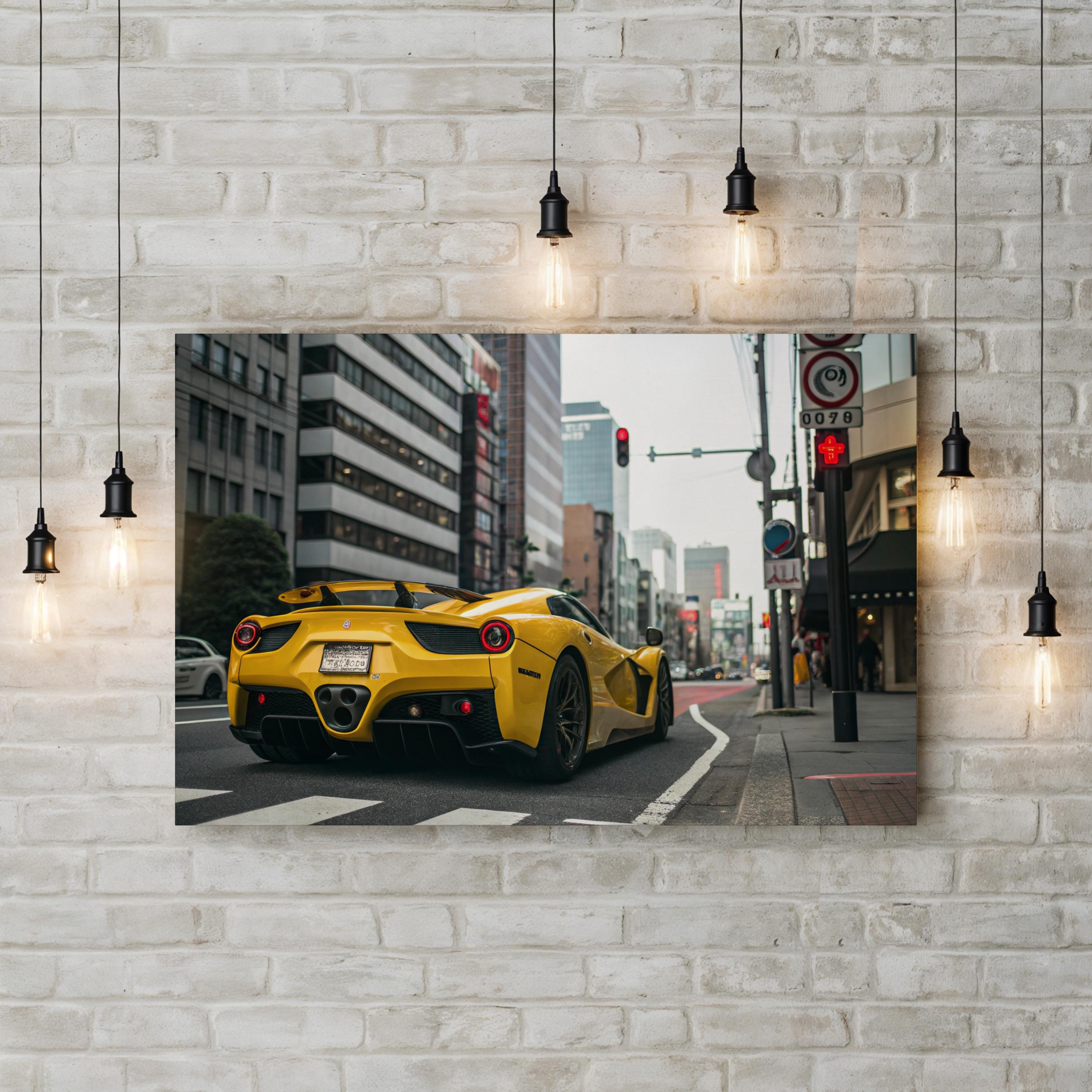 Yellow Sports Car Urban – Vintage Photography Wall Art | Automotive Canvas Print