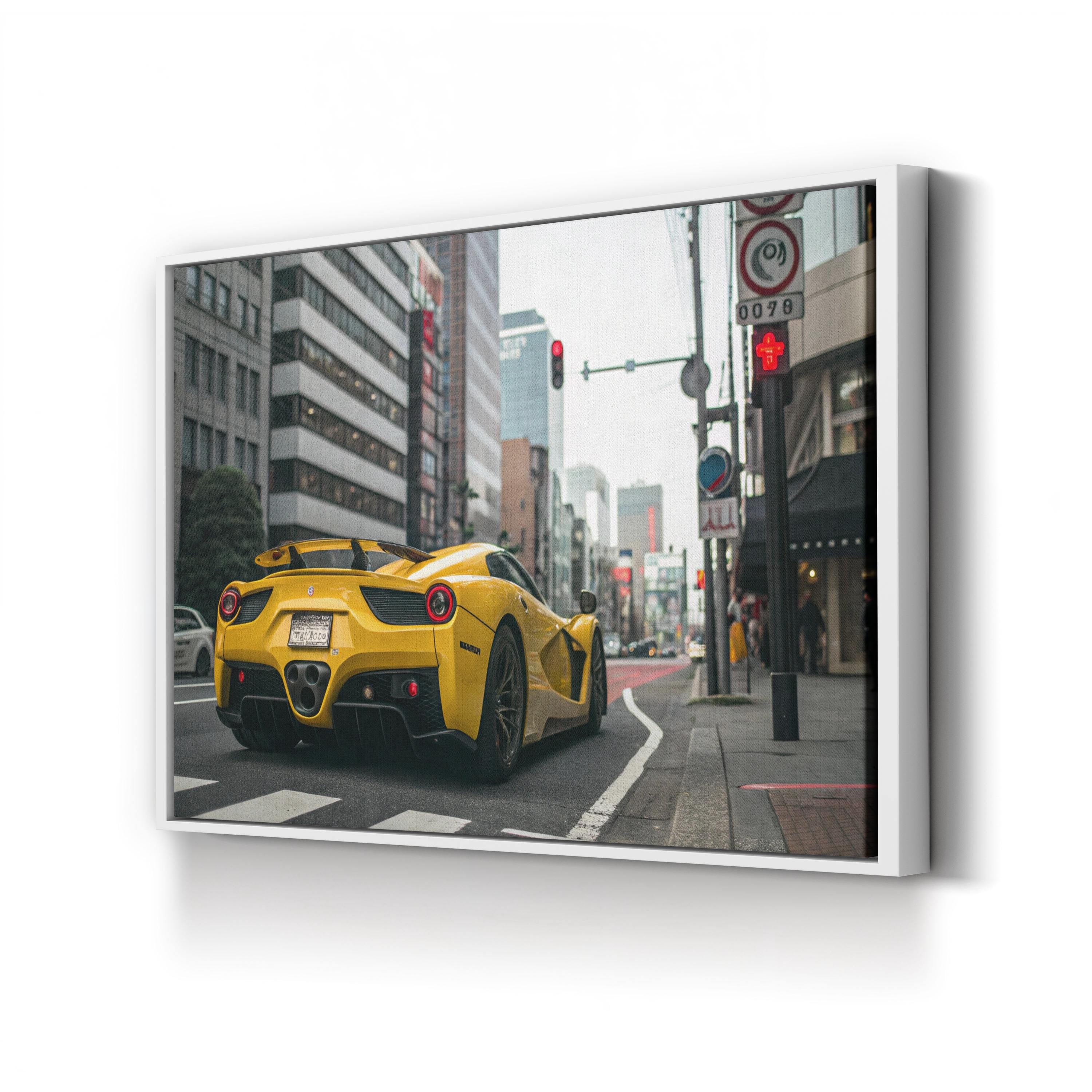 Yellow Sports Car Urban – Vintage Photography Wall Art | Automotive Canvas Print