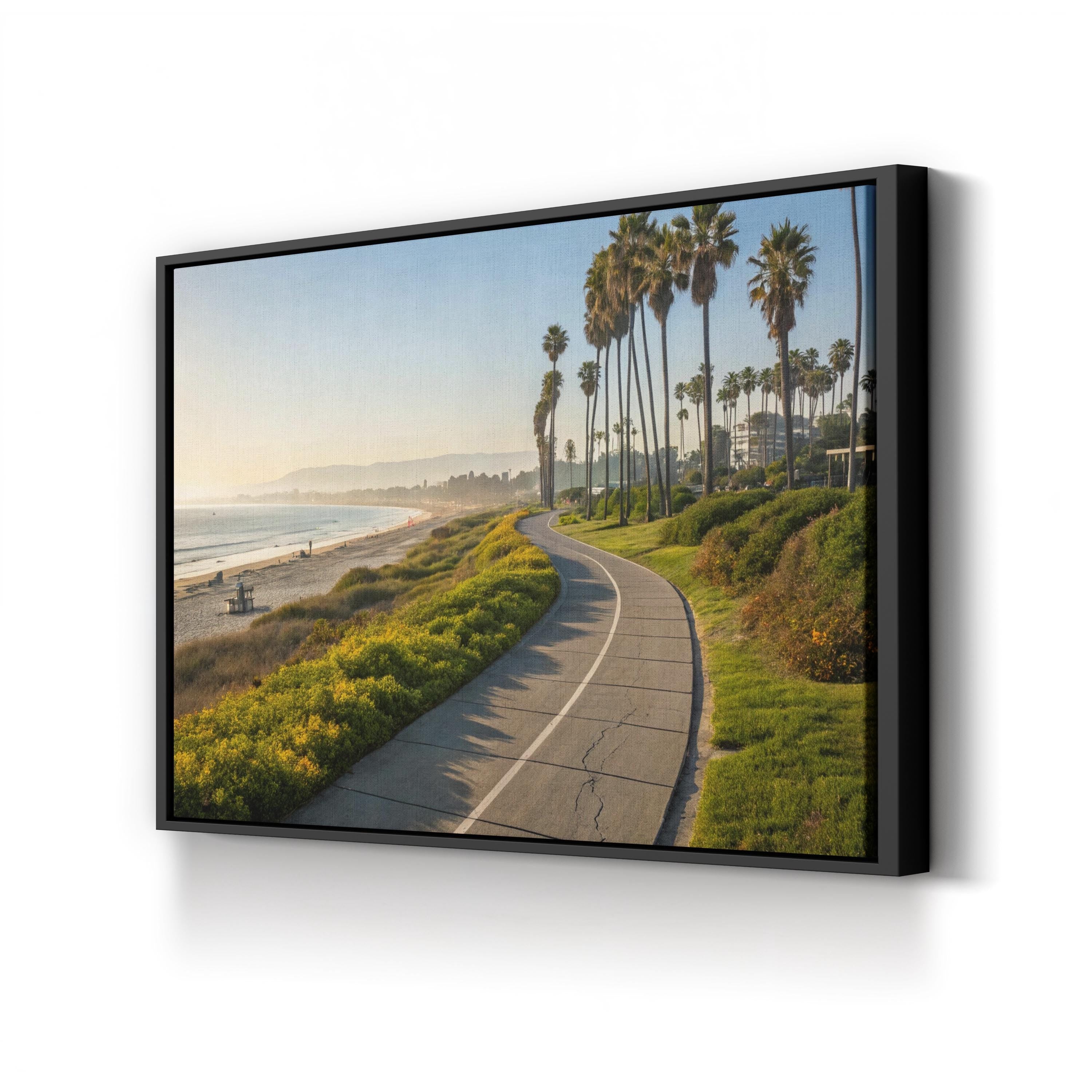 Santa Barbara Bike Path, Santa Barbara, California Canvas Print: Coastal Palm Tree Beach Wall Art