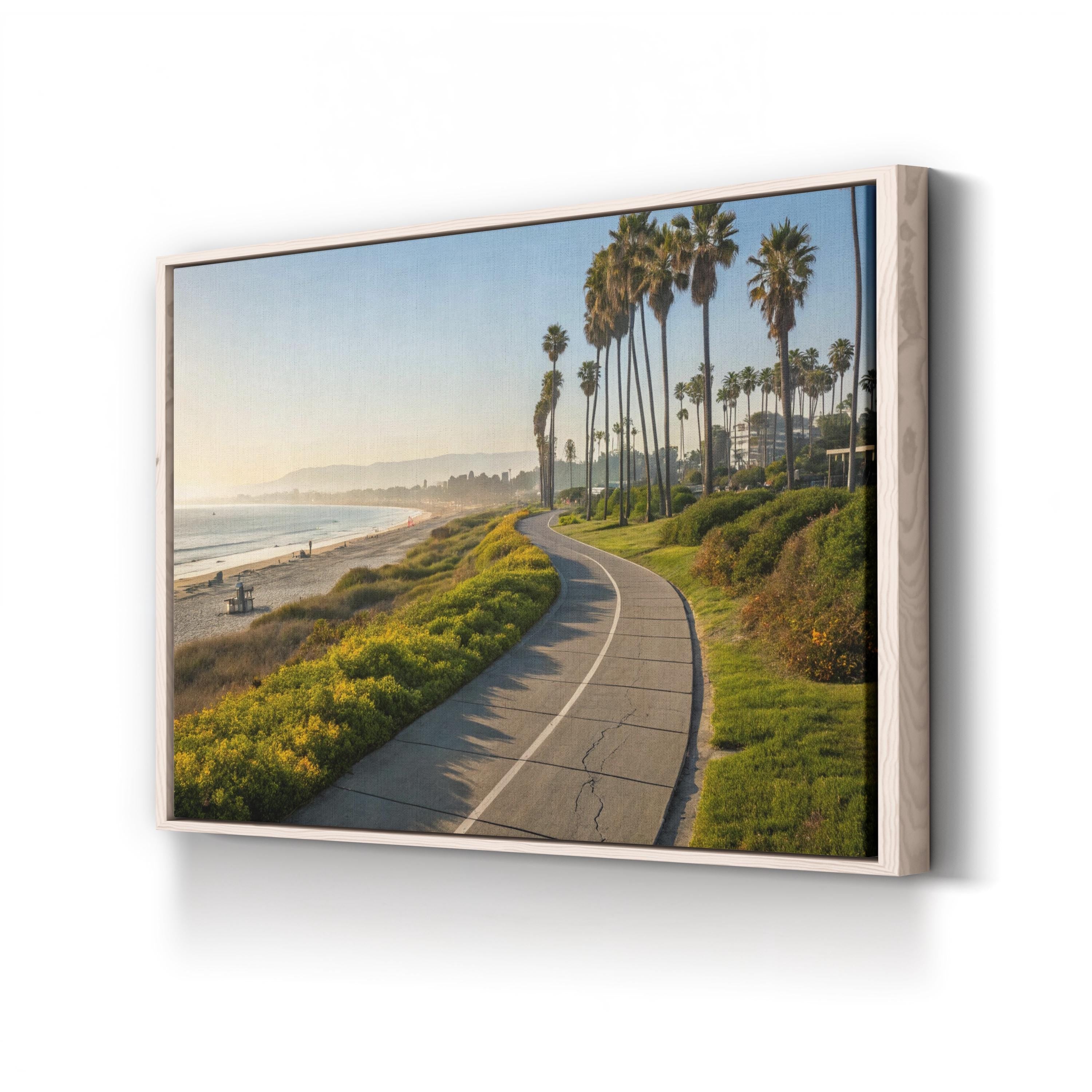 Santa Barbara Bike Path, Santa Barbara, California Canvas Print: Coastal Palm Tree Beach Wall Art