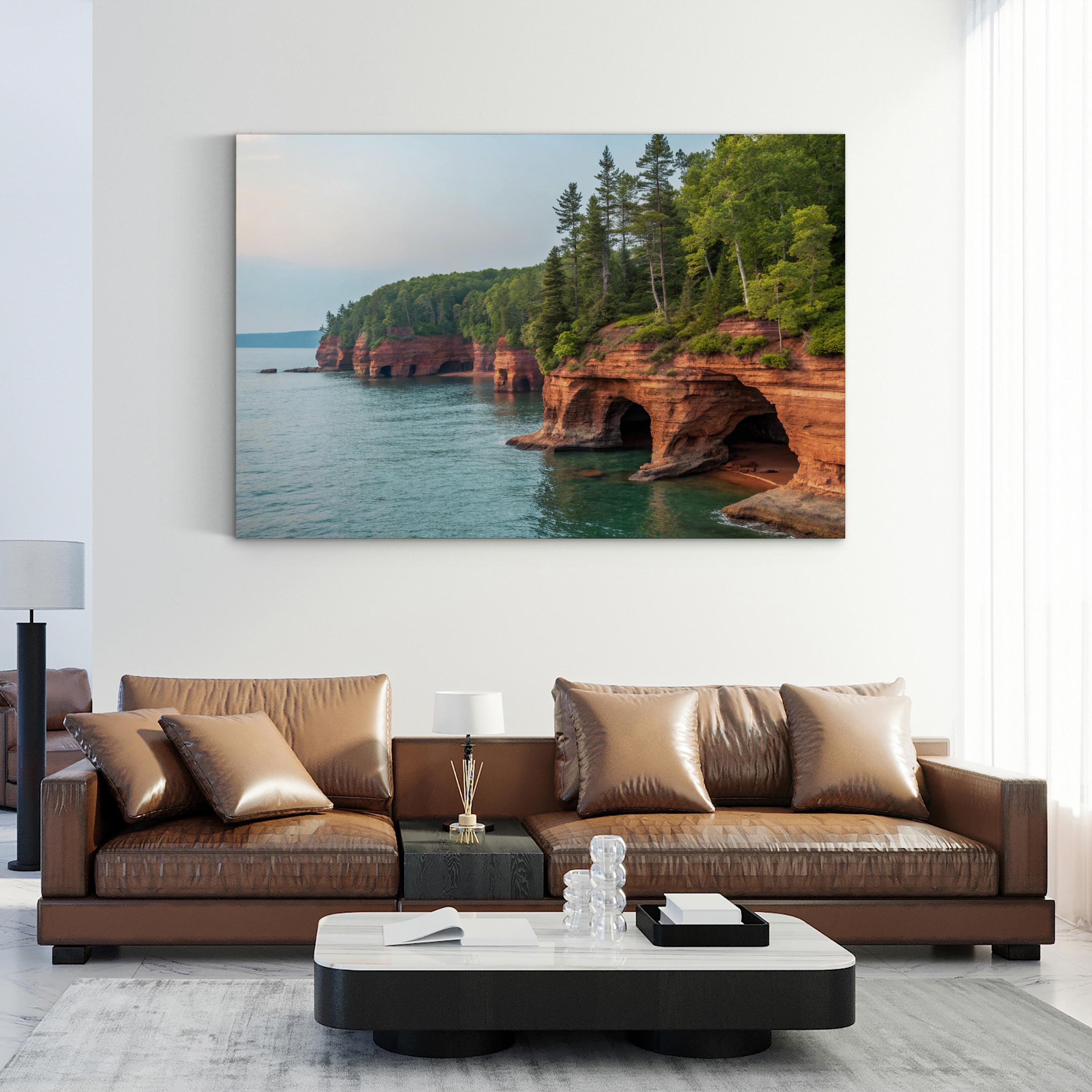 Sea Caves Apostle Islands— Lake Superior Sandstone Cliffs Print, Wisconsin Coastal Landscape