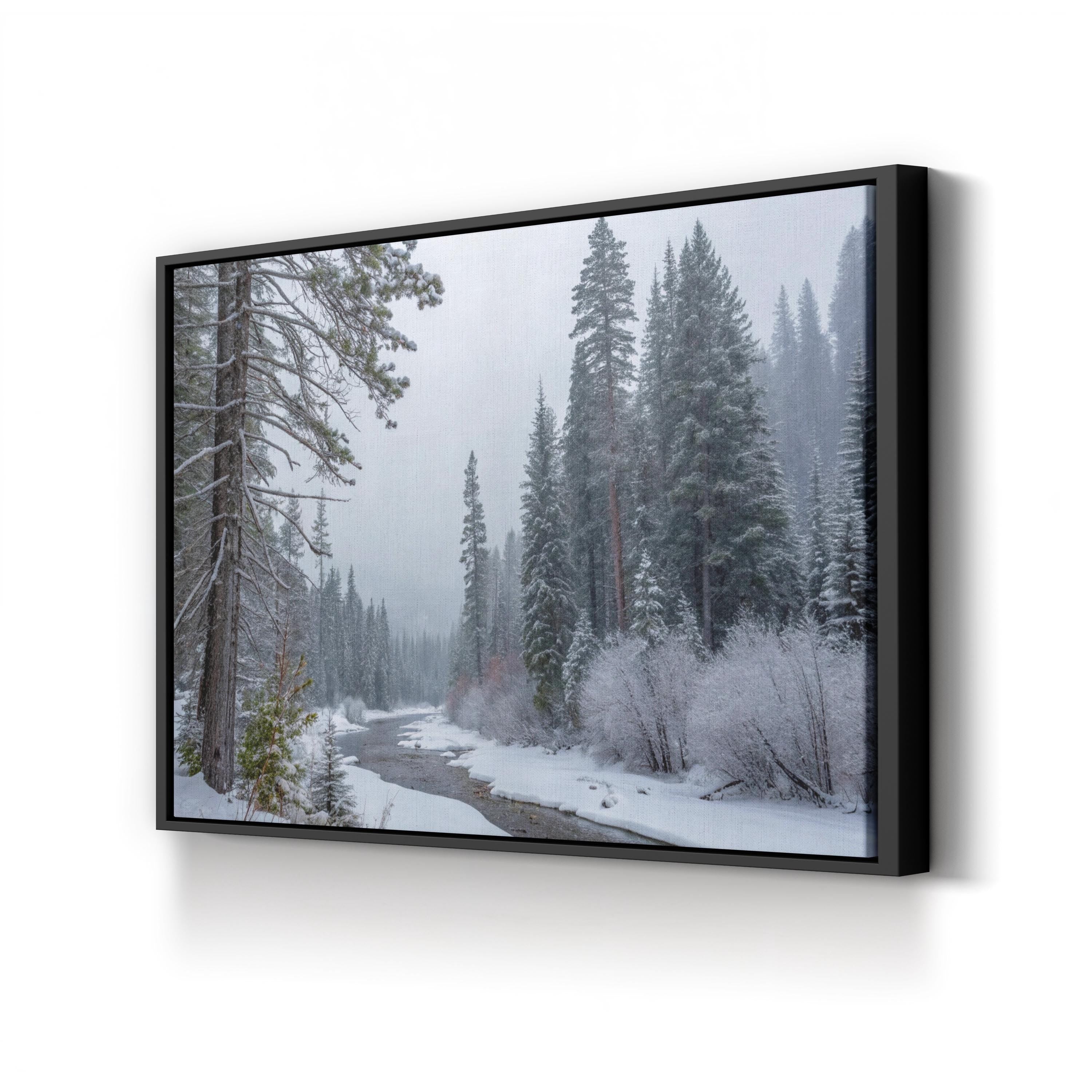 Snowy Creek Winter Forest – Vintage Photography Wall Art | Cozy Landscape Canvas Print