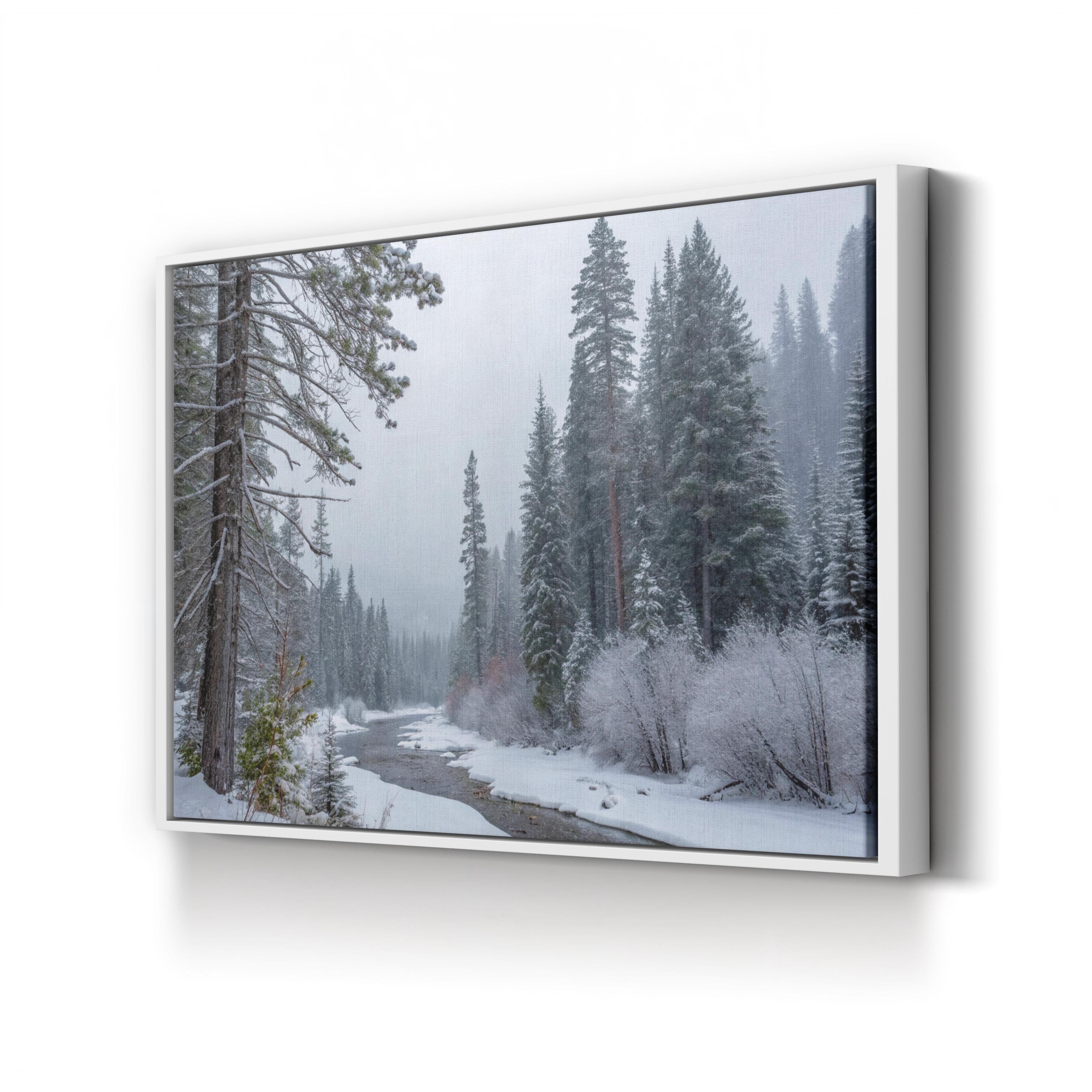 Snowy Creek Winter Forest – Vintage Photography Wall Art | Cozy Landscape Canvas Print