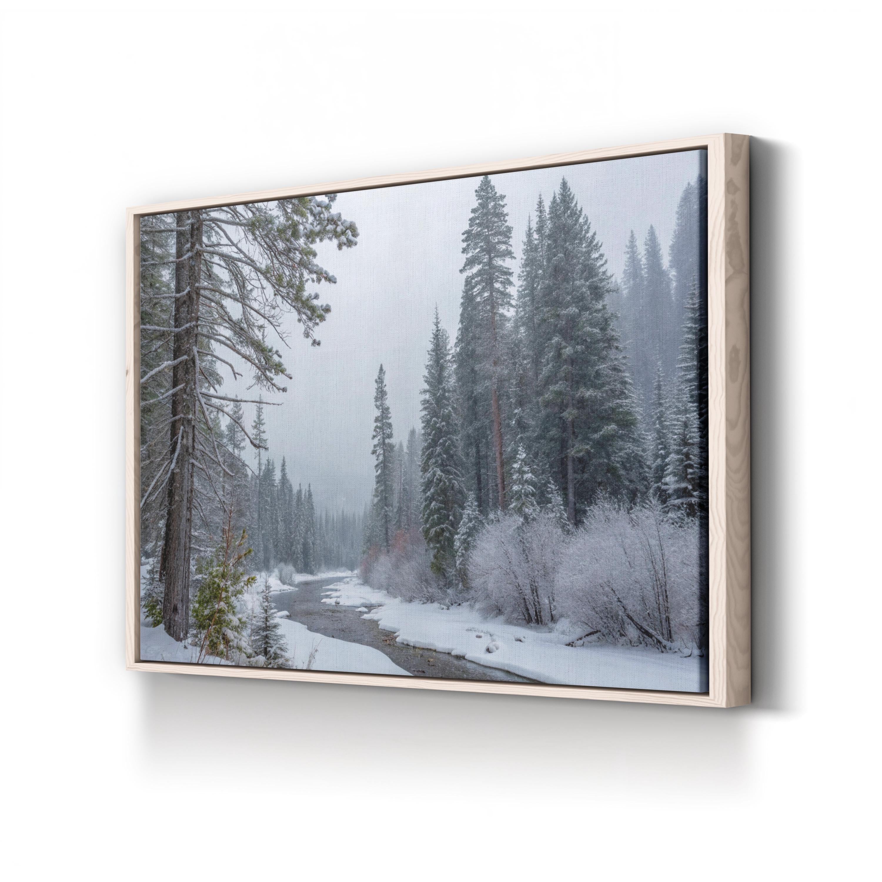 Snowy Creek Winter Forest – Vintage Photography Wall Art | Cozy Landscape Canvas Print