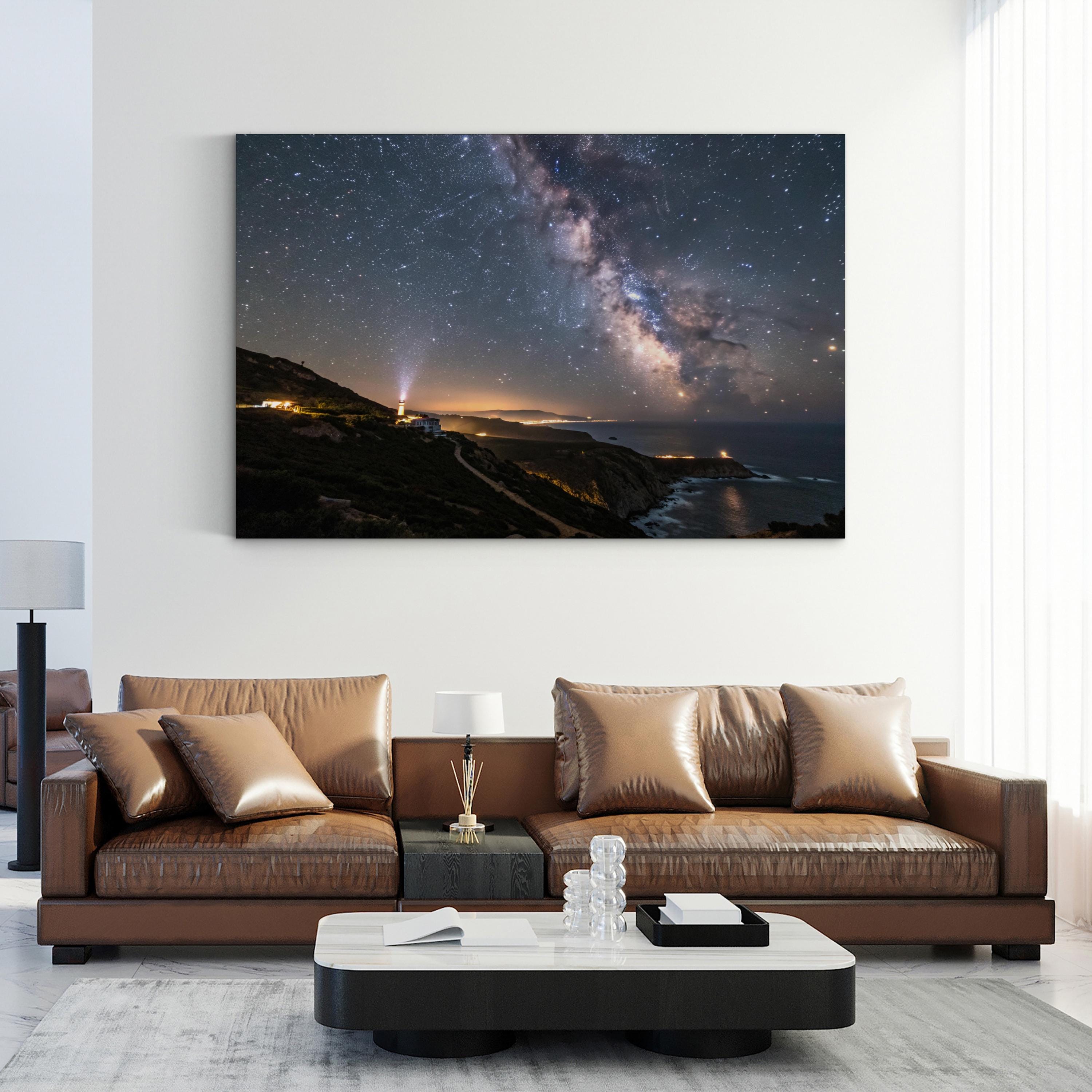 Space Lighthouse Starry Night – Vintage Photography Wall Art | Coastal Canvas Print