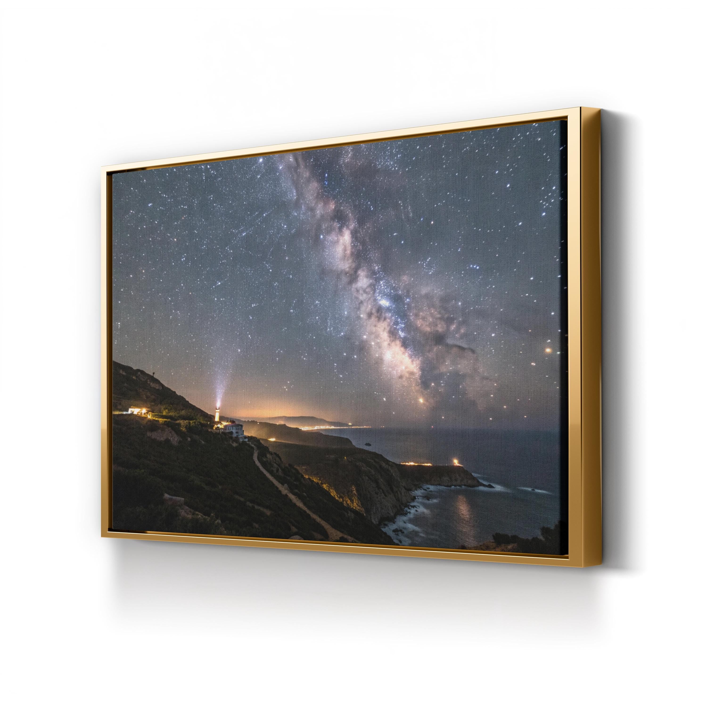 Space Lighthouse Starry Night – Vintage Photography Wall Art | Coastal Canvas Print