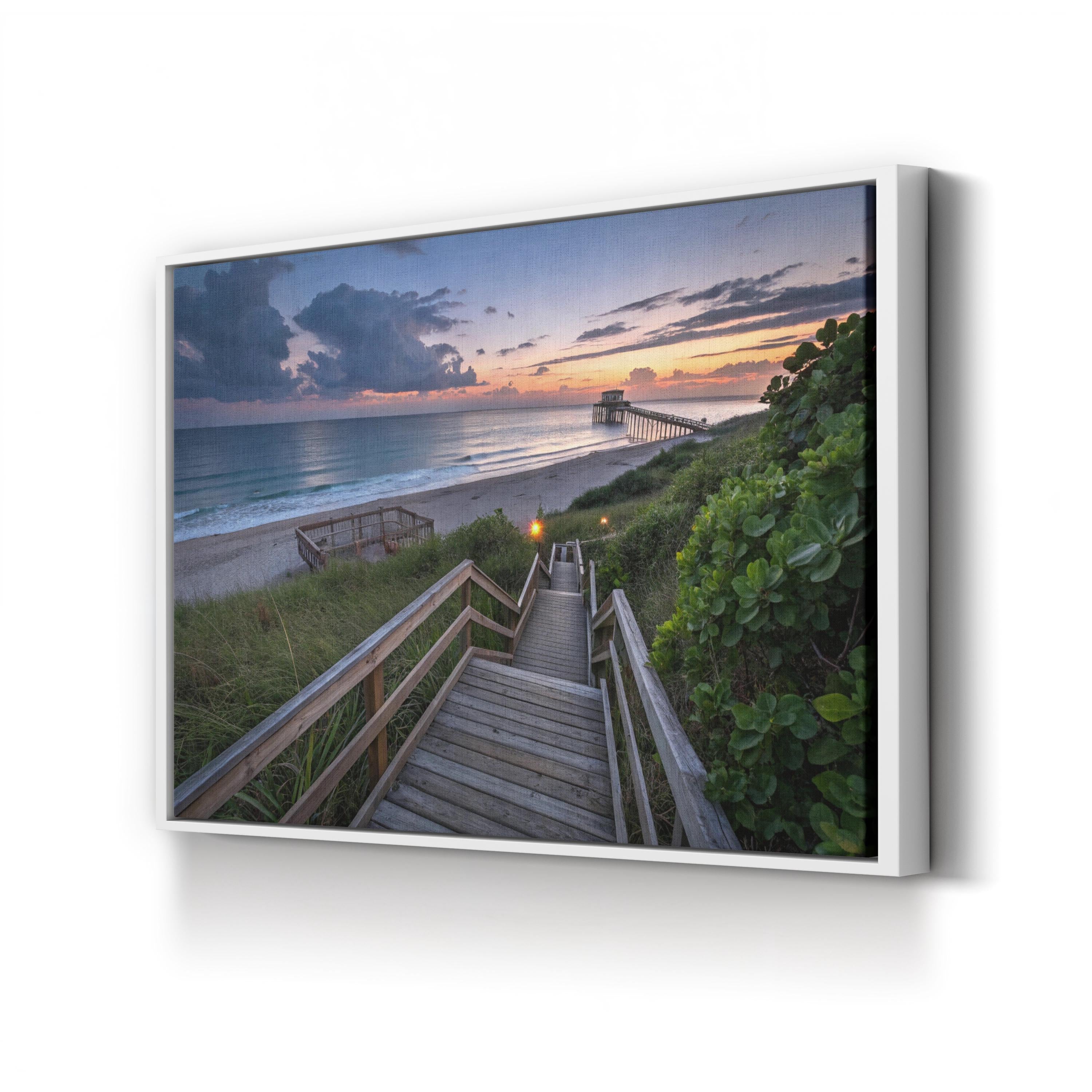 Juno Beach Pier Sunset Canvas Wall Art — Juno Beach Pier Florida Coastal Boardwalk Landscape Print