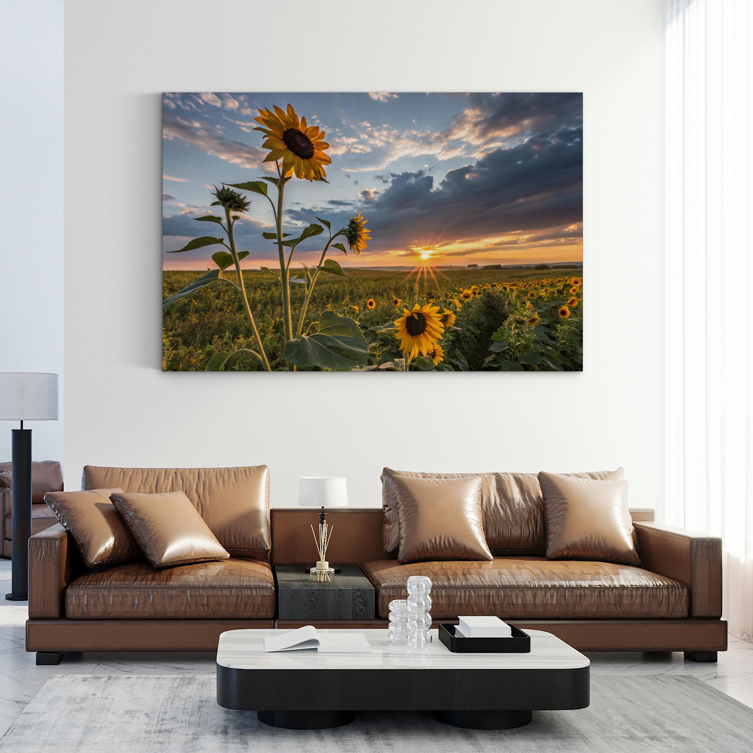 Sunflower Sunset – Vintage Photography Wall Art | Golden Hour Landscape Canvas Print