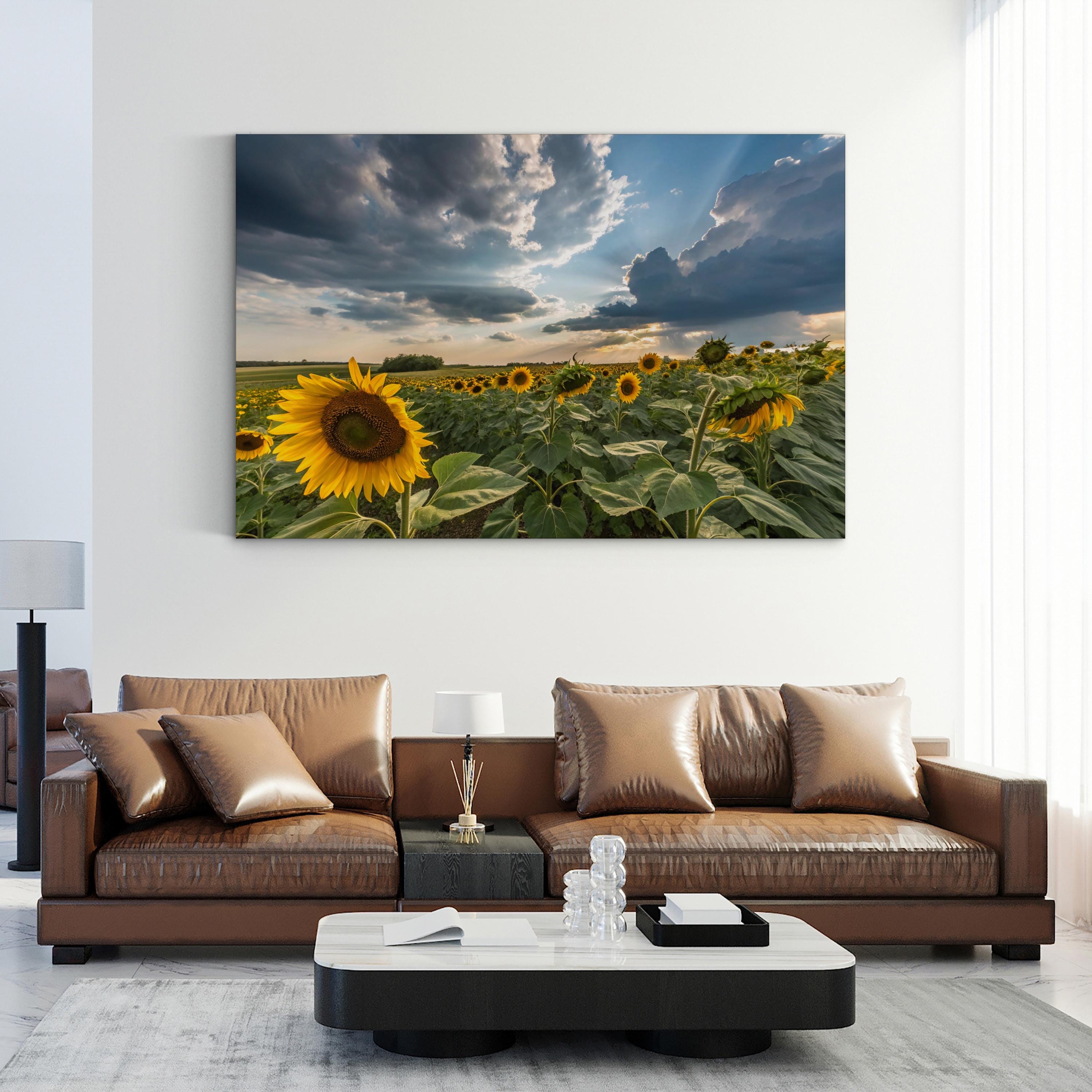 Sunflower Field – Vintage Photography Wall Art | Dramatic Sky Landscape Canvas Print