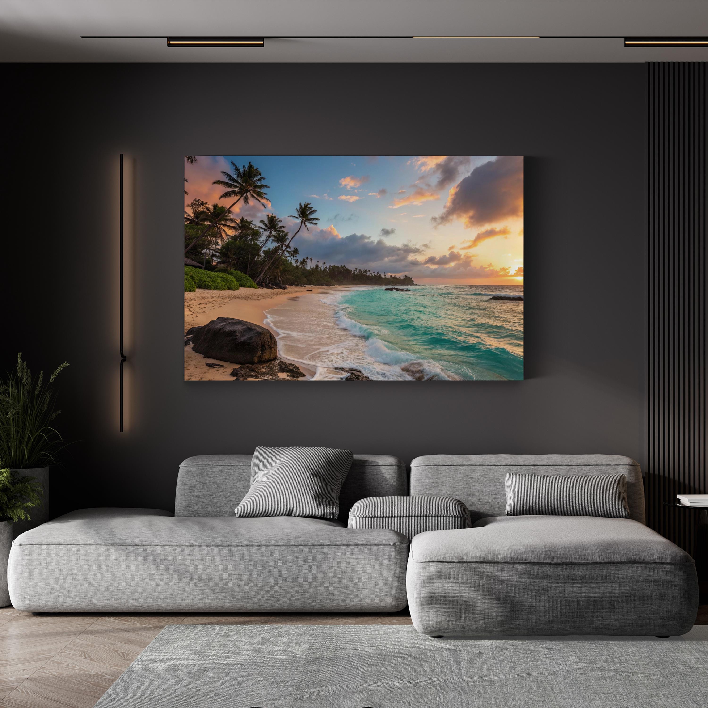 Tropical Beach at Sunset, Caribbean Coast — Ocean Landscape Canvas Wall Art