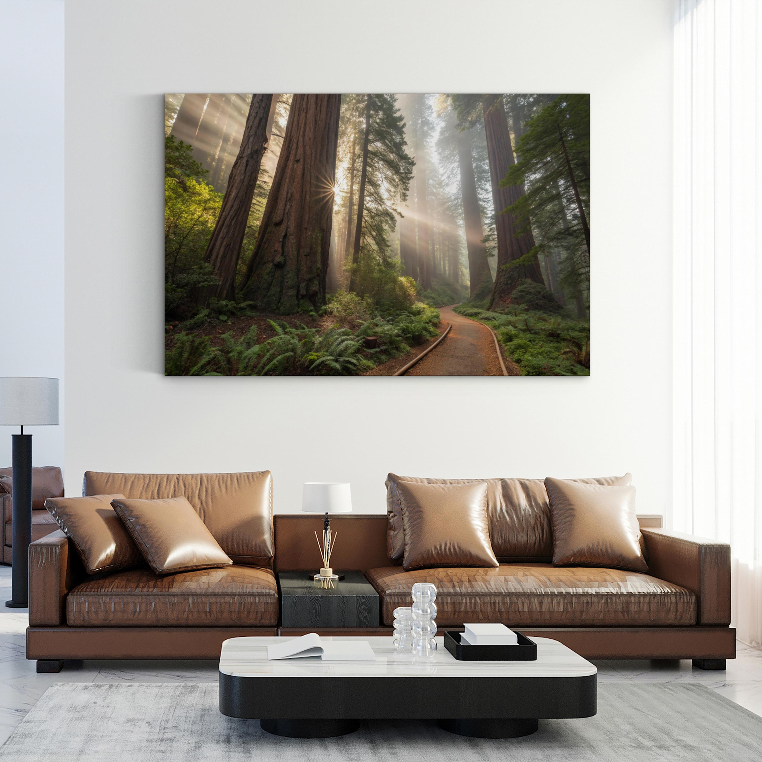 Redwood Forest Sunrise – Vintage Photography Wall Art | Nature Landscape Canvas Print
