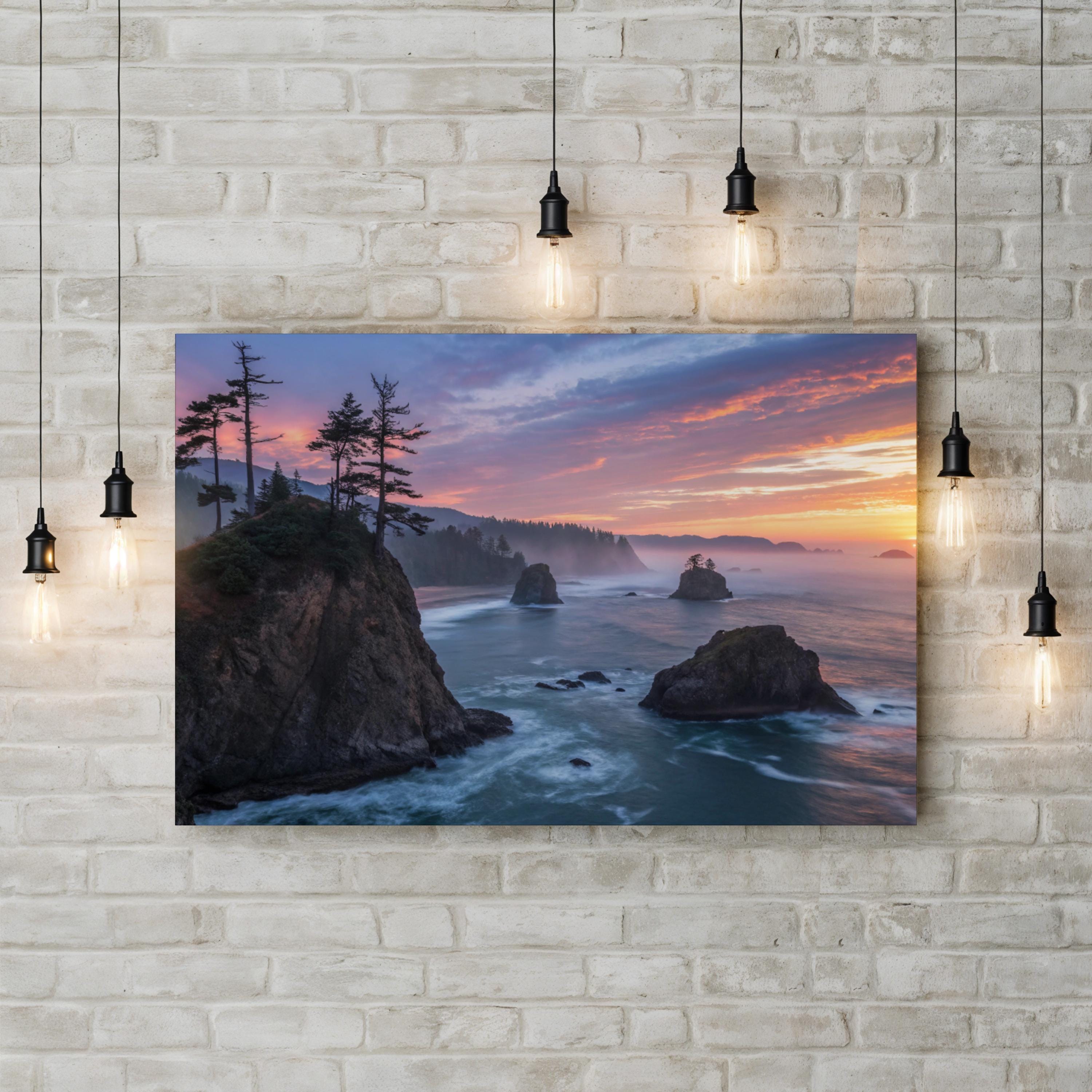 Cannon Beach Sea Stacks Sunset, Haystack Rock, Oregon Coast  Photography