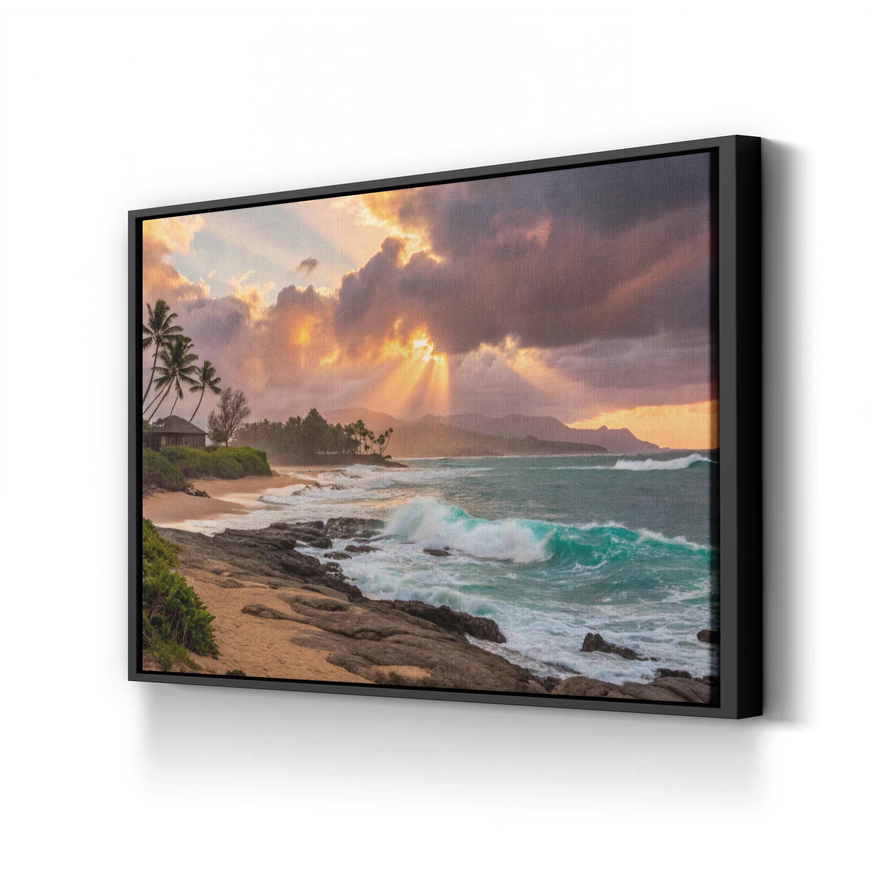 Sunset Paradise, Poipu Beach, Kauai, Hawaii Canvas Art: Tropical Coastal Beach Landscape
