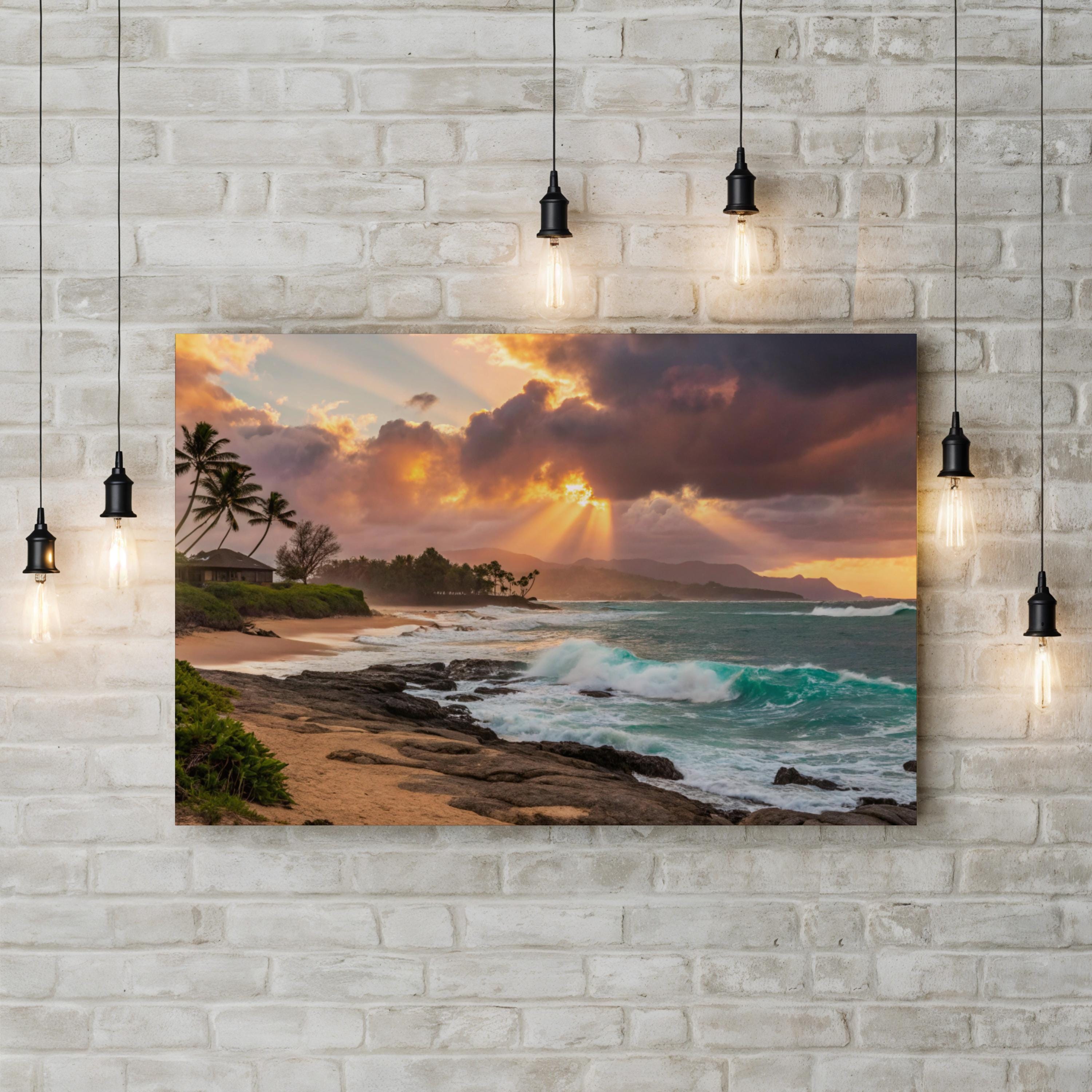 Sunset Paradise, Poipu Beach, Kauai, Hawaii Canvas Art: Tropical Coastal Beach Landscape