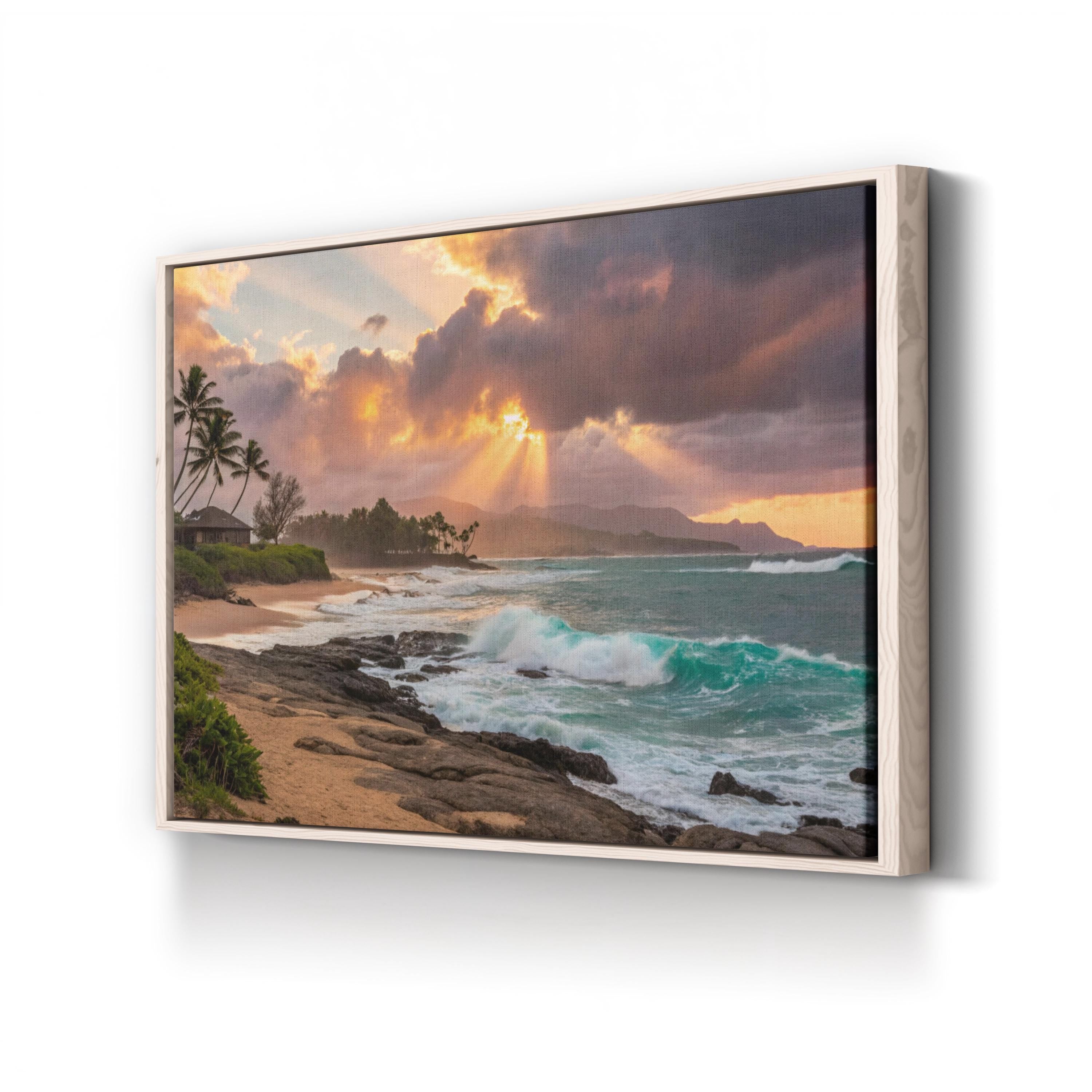 Sunset Paradise, Poipu Beach, Kauai, Hawaii Canvas Art: Tropical Coastal Beach Landscape