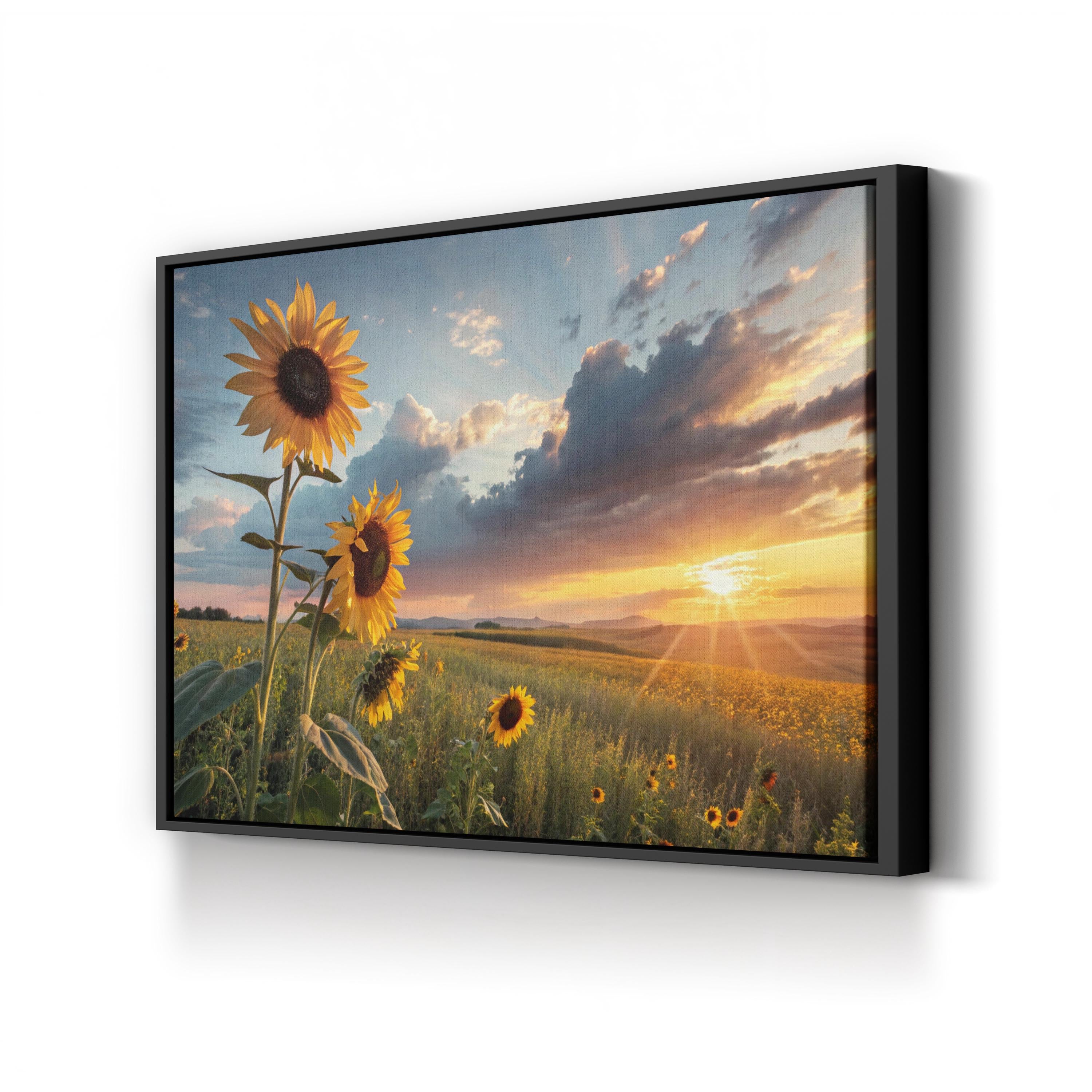 Sunflower Sunset Field – Vintage Photography Wall Art | Golden Landscape Canvas Print