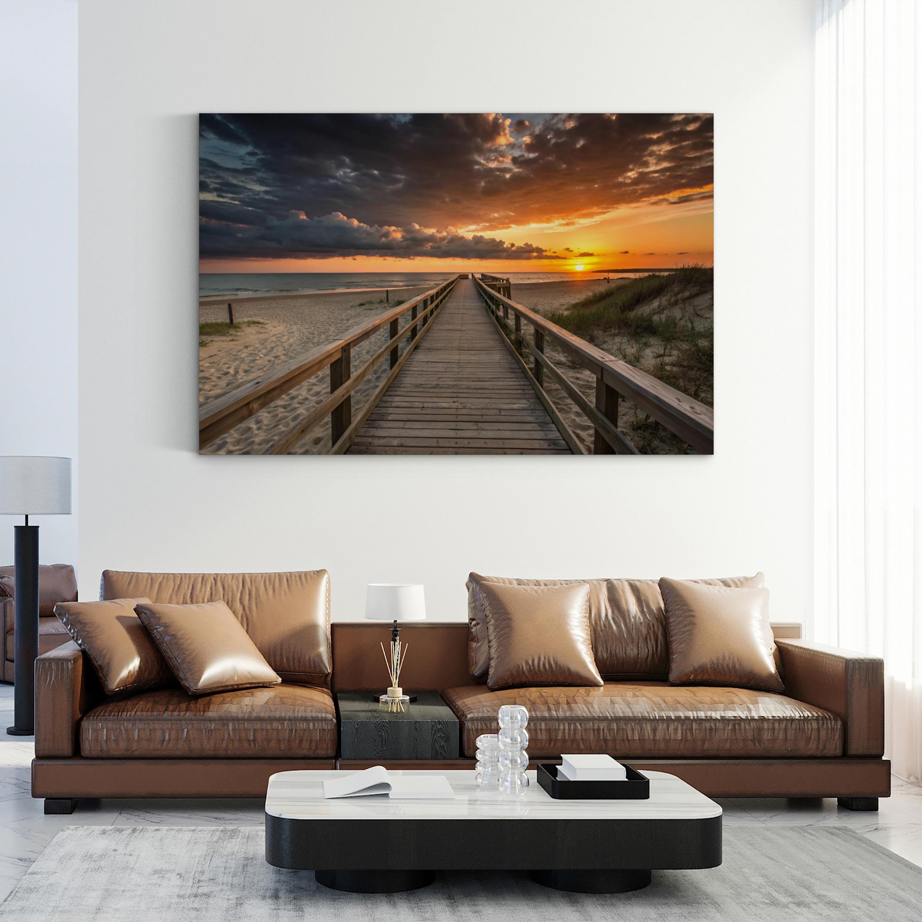 Sunset Beach Boardwalk – Vintage Photography Wall Art | Golden Ocean Canvas Print