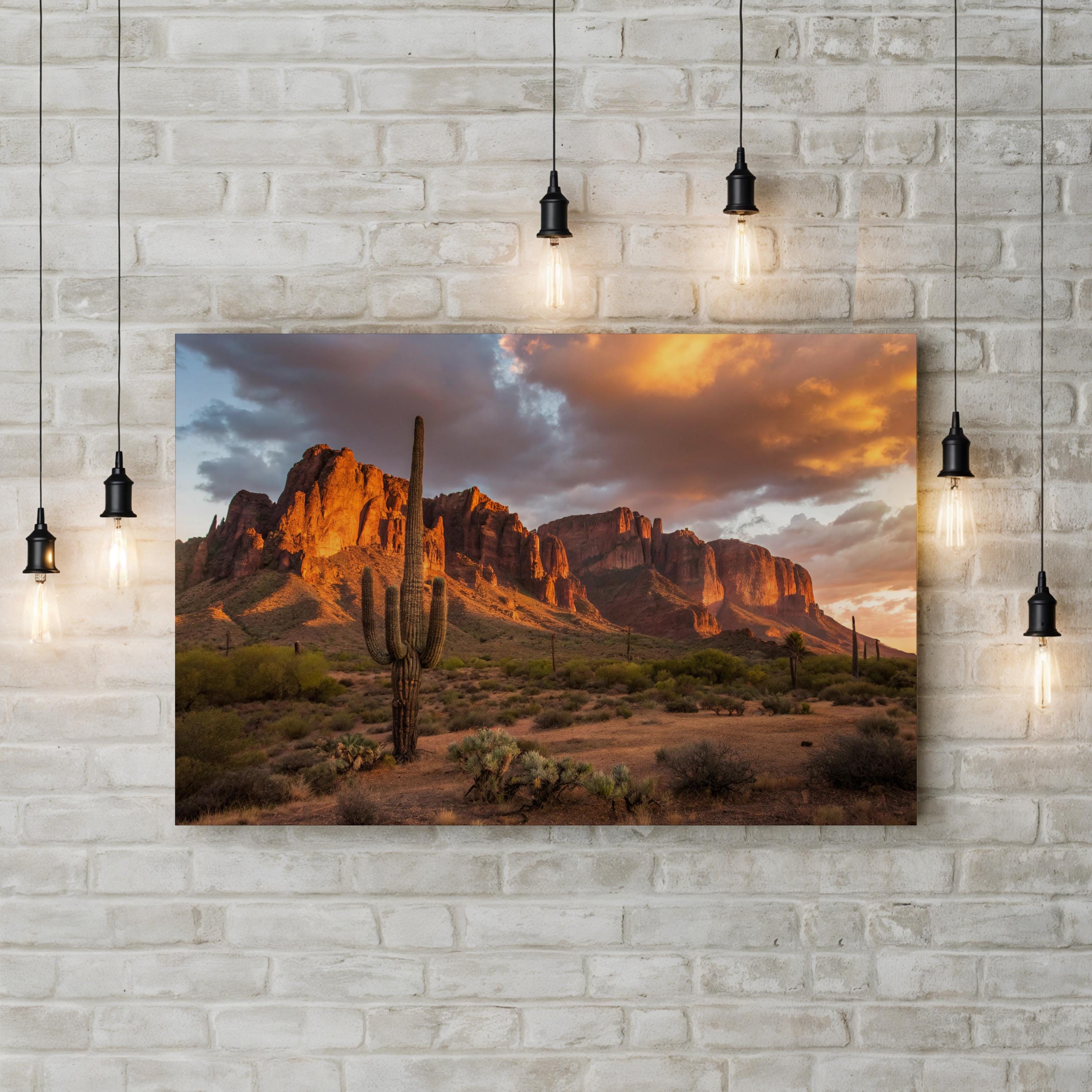 Superstition Mountains Sunset Wall Art | Desert Landscape Canvas Print