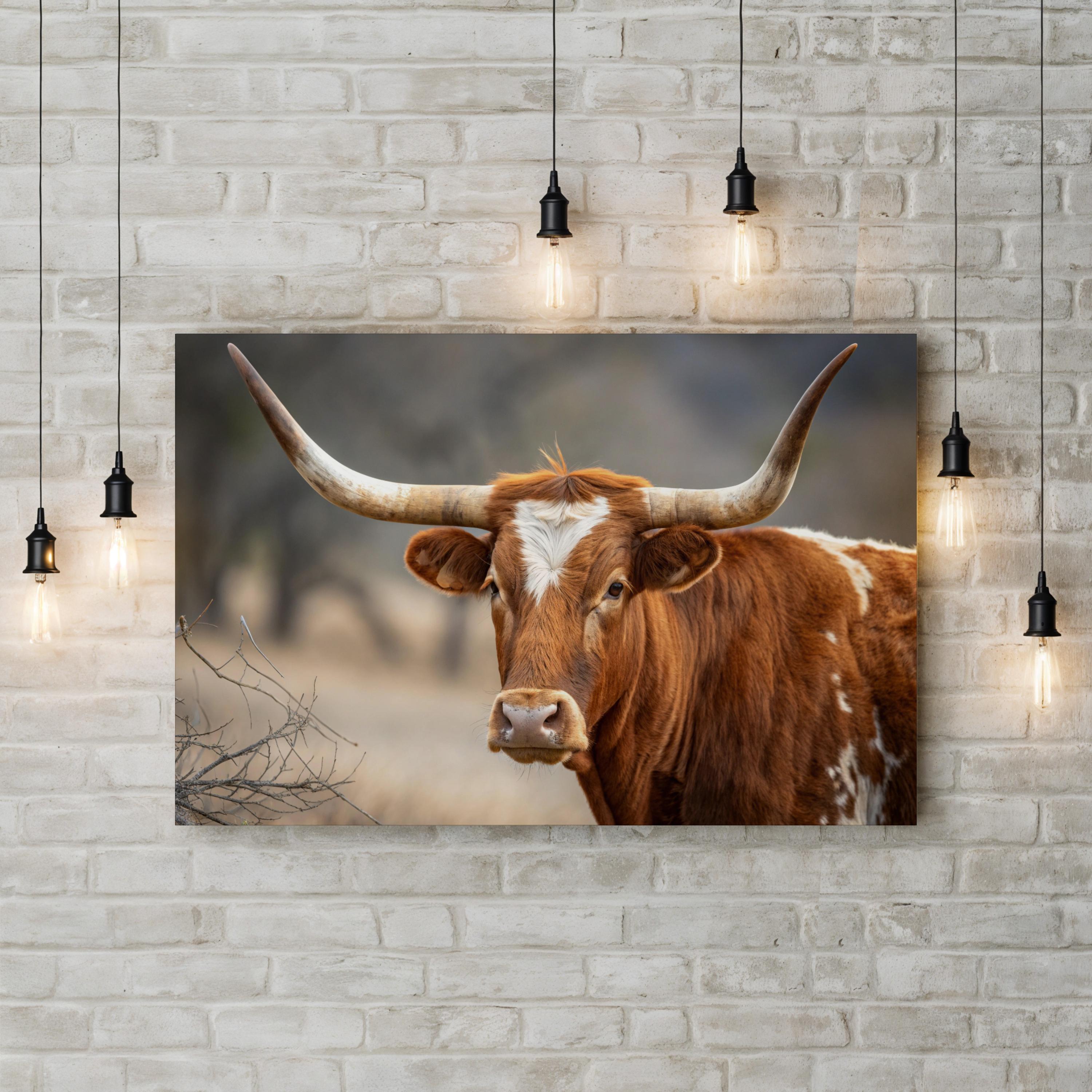 Texas Longhorn Cow Canvas – Rustic Wildlife Photography