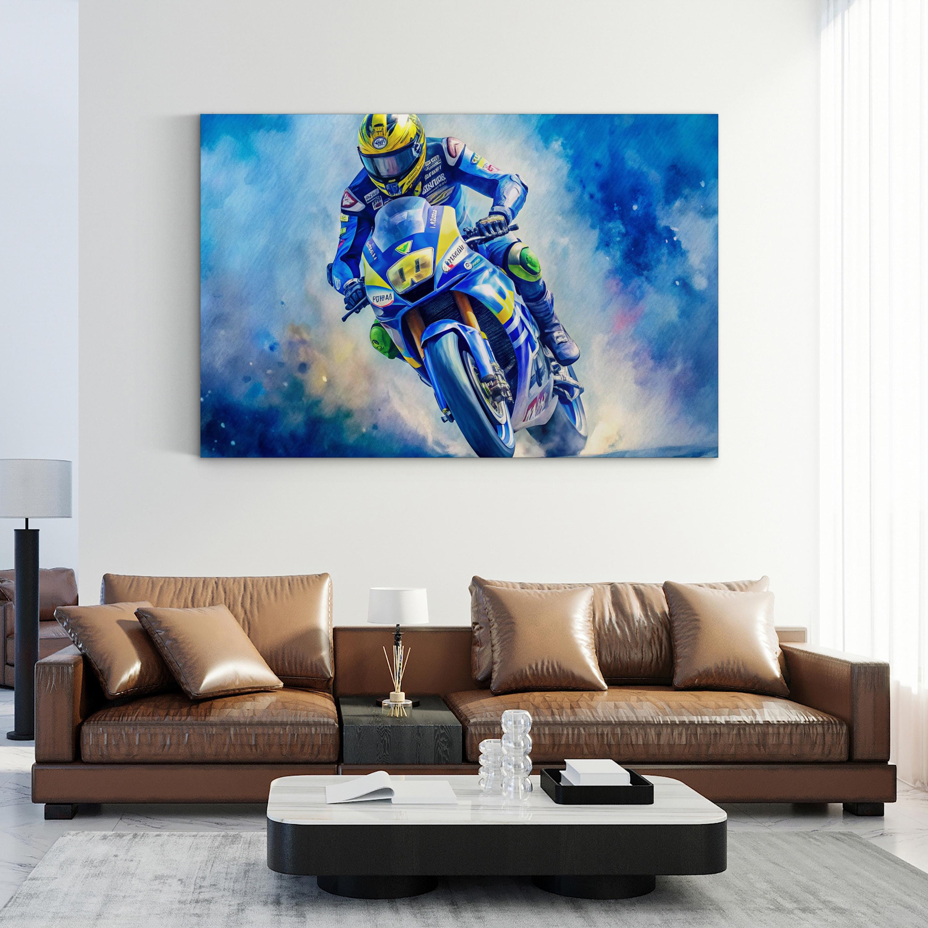Motorcycle Racing Rider – Period Illustration Wall Art | High-Speed Sports Canvas Print