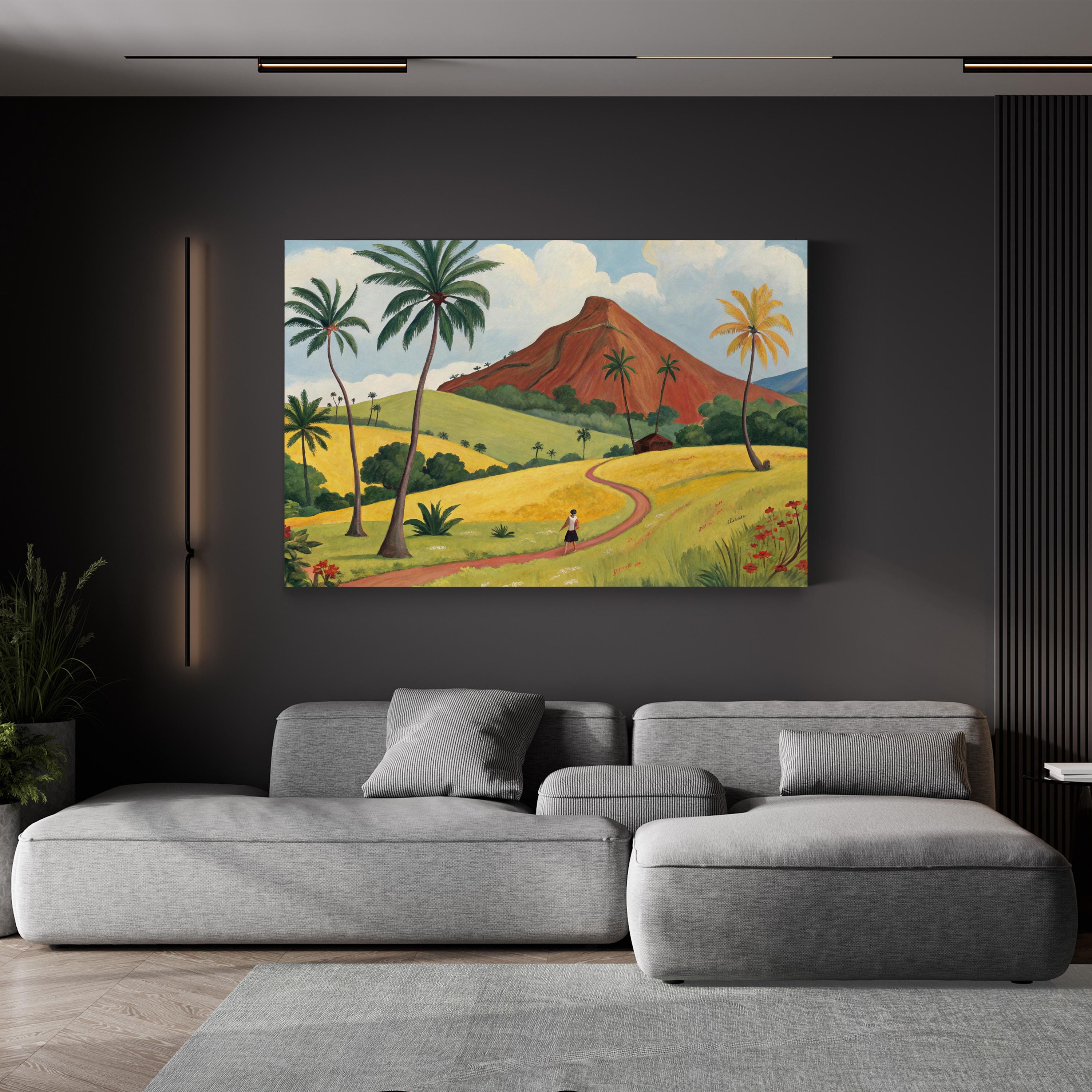 Tropical Island Mountain – Period Illustration Wall Art | Scenic Landscape Canvas Print