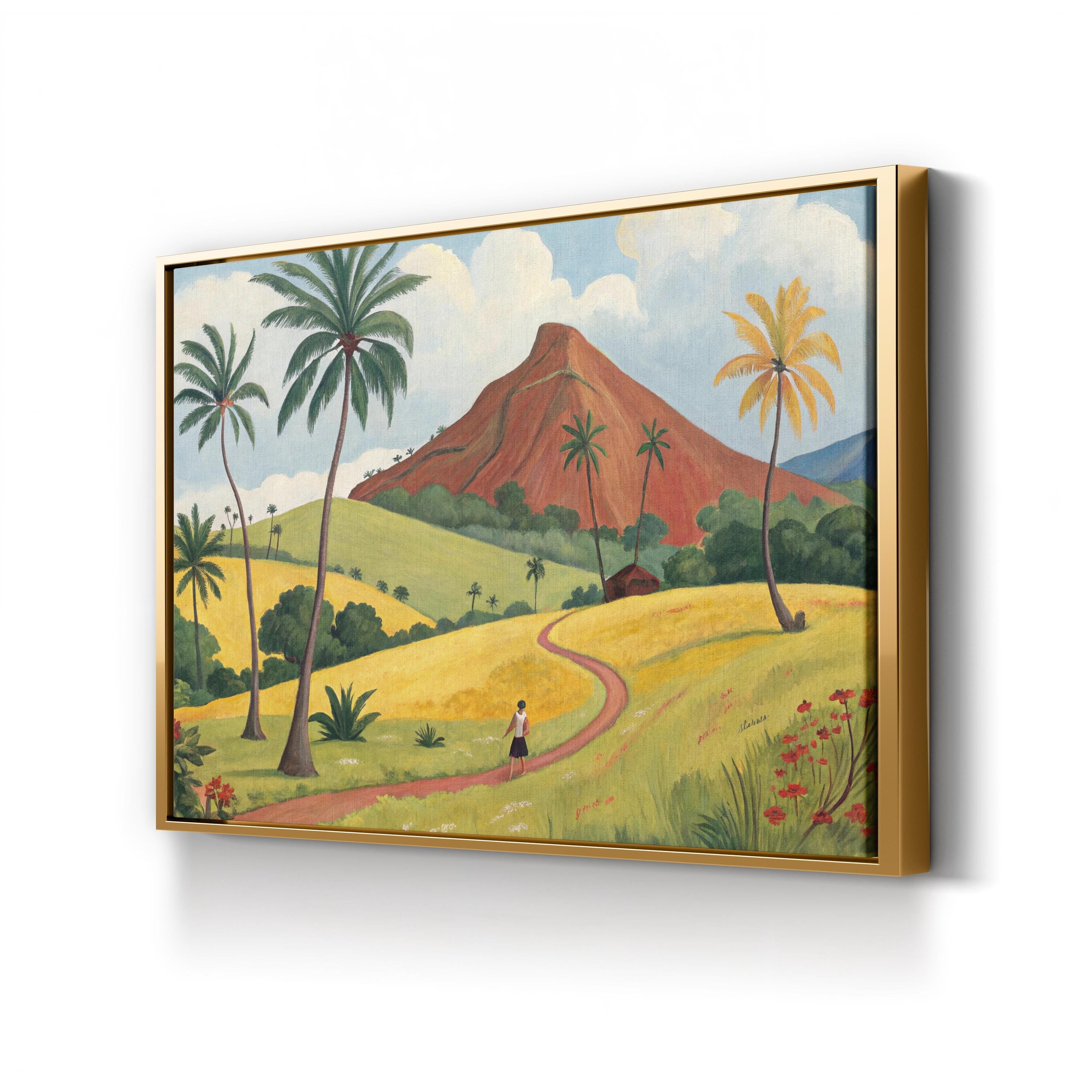 Tropical Island Mountain – Period Illustration Wall Art | Scenic Landscape Canvas Print