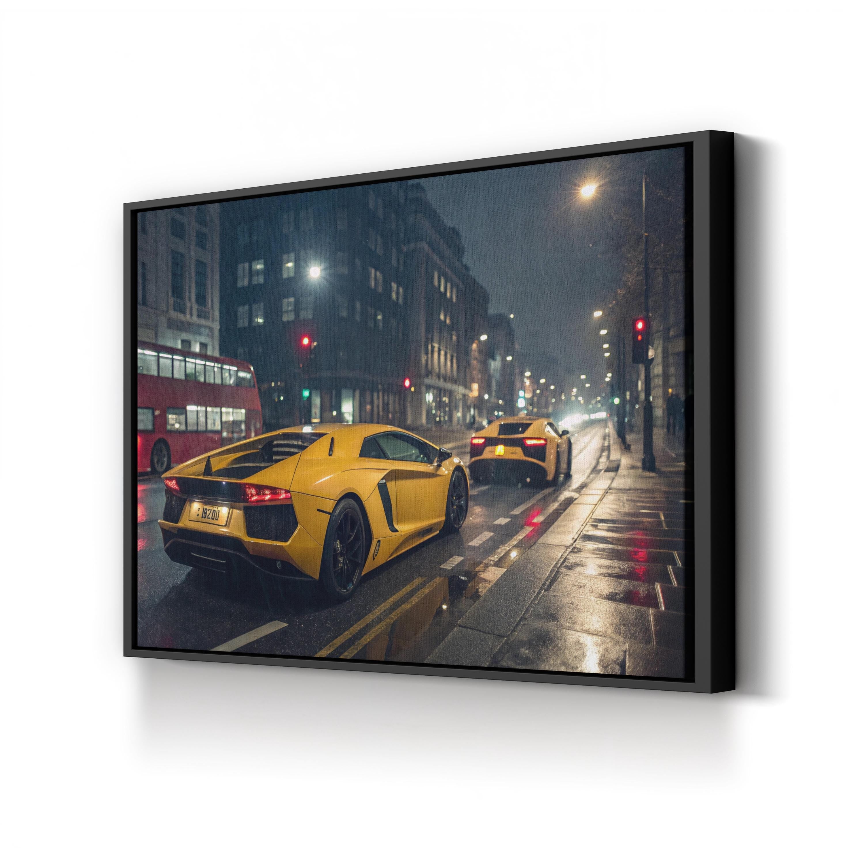 Yellow Sports Car Night City – Vintage Photography Wall Art | Automotive Canvas Print