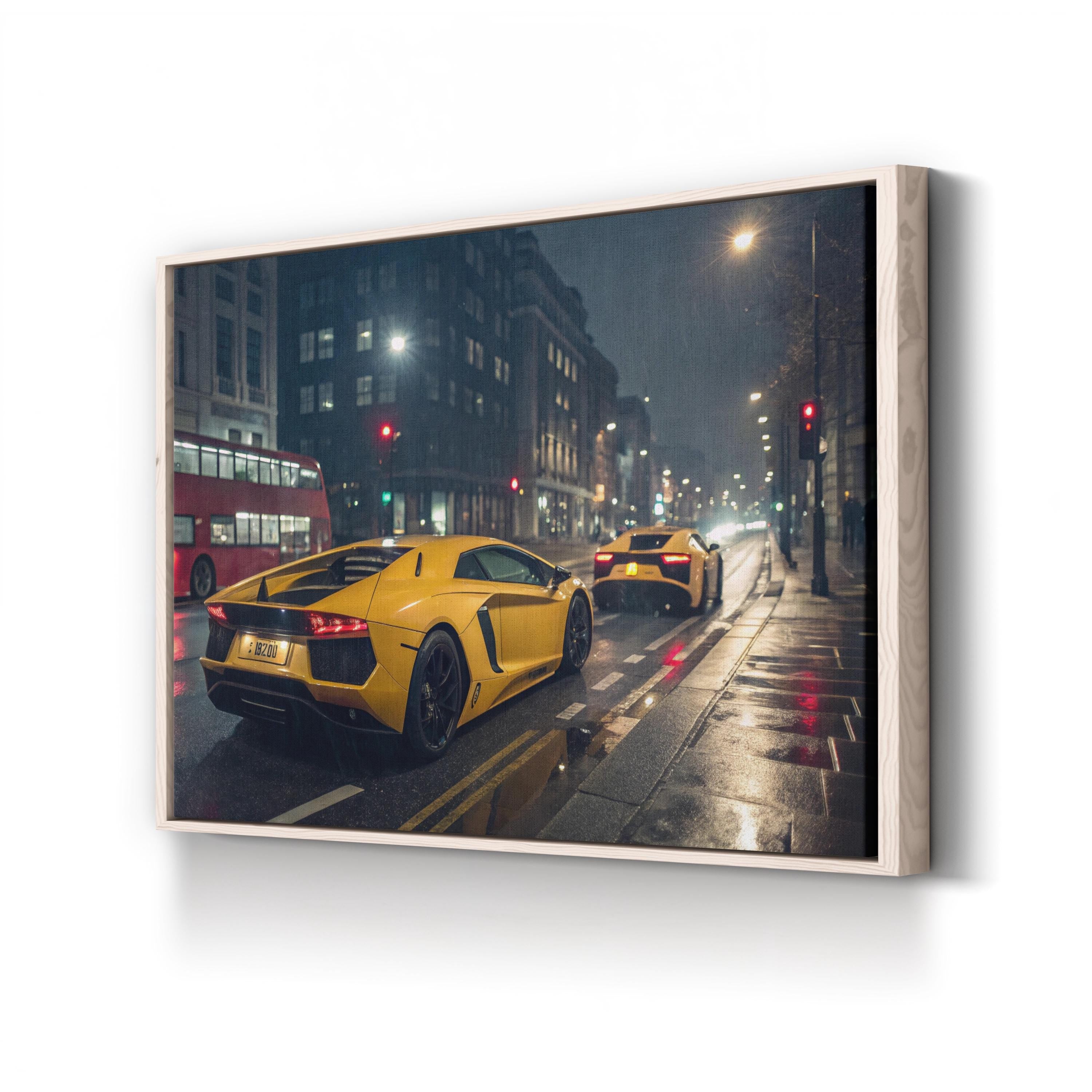Yellow Sports Car Night City – Vintage Photography Wall Art | Automotive Canvas Print