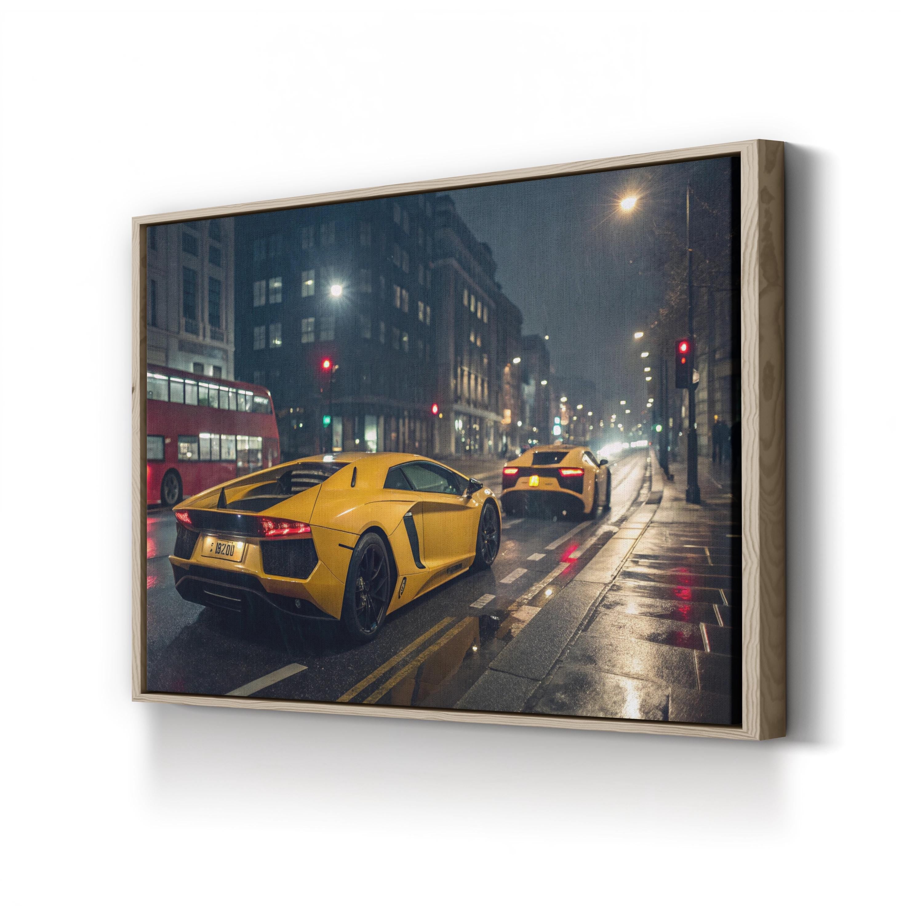 Yellow Sports Car Night City – Vintage Photography Wall Art | Automotive Canvas Print