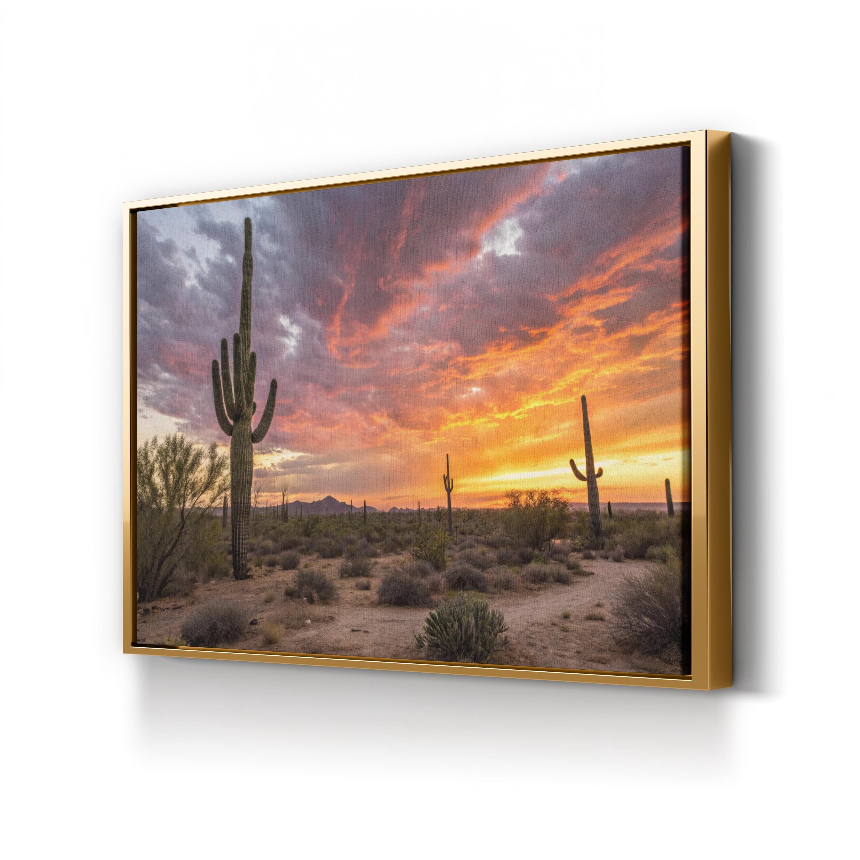 Arizona Desert Sunrise – Vintage Photography Wall Art | Saguaro Cacti Canvas Print