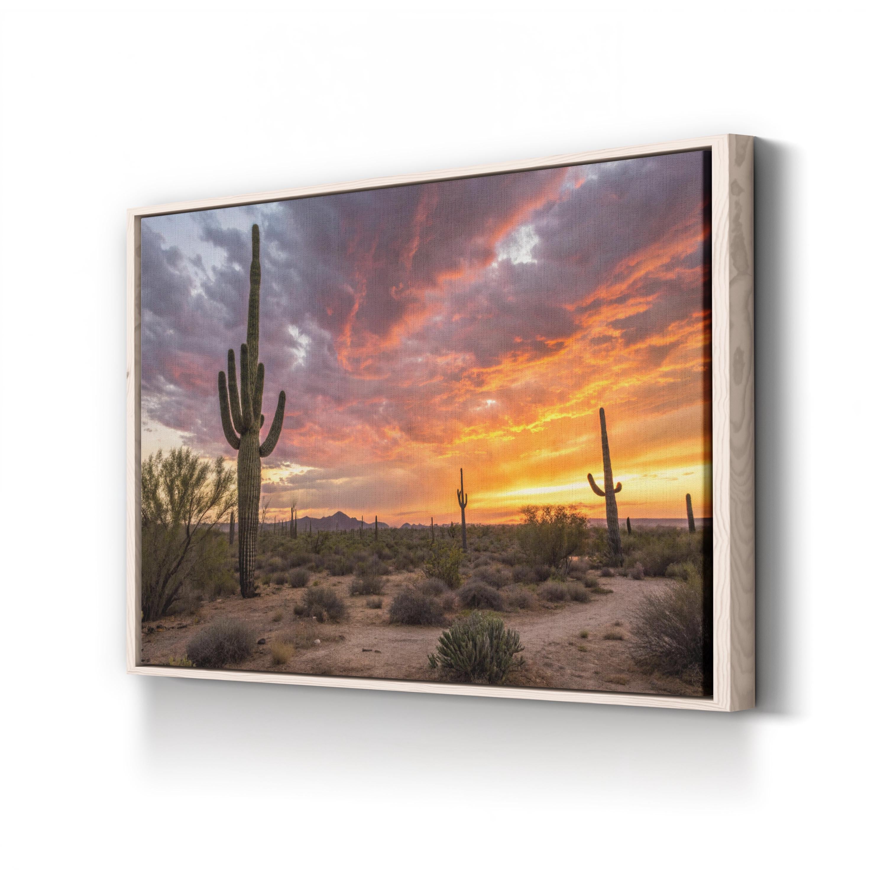 Arizona Desert Sunrise – Vintage Photography Wall Art | Saguaro Cacti Canvas Print