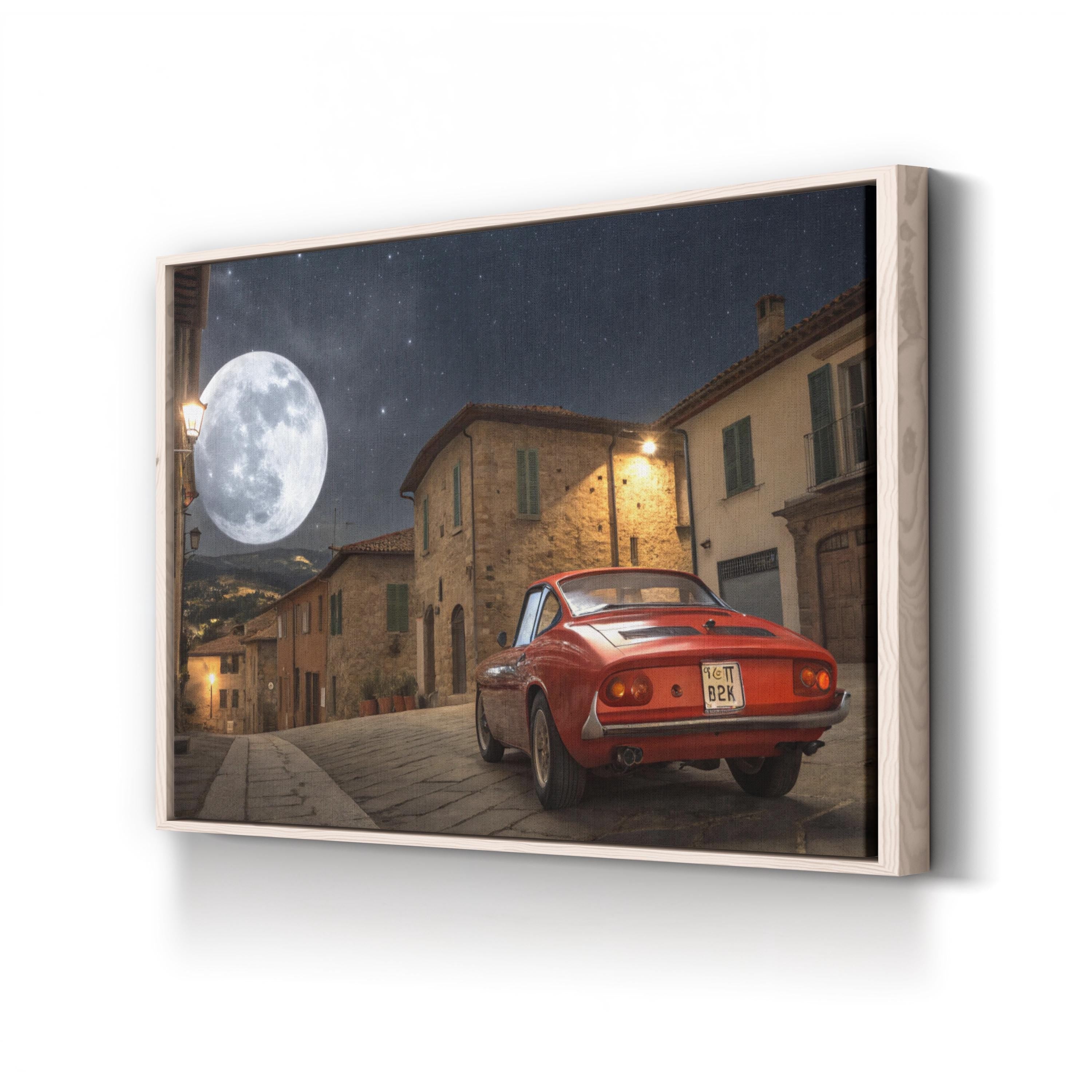 Vintage Red Car Moonlight – Vintage Photography Wall Art | Classic Automotive Canvas Print