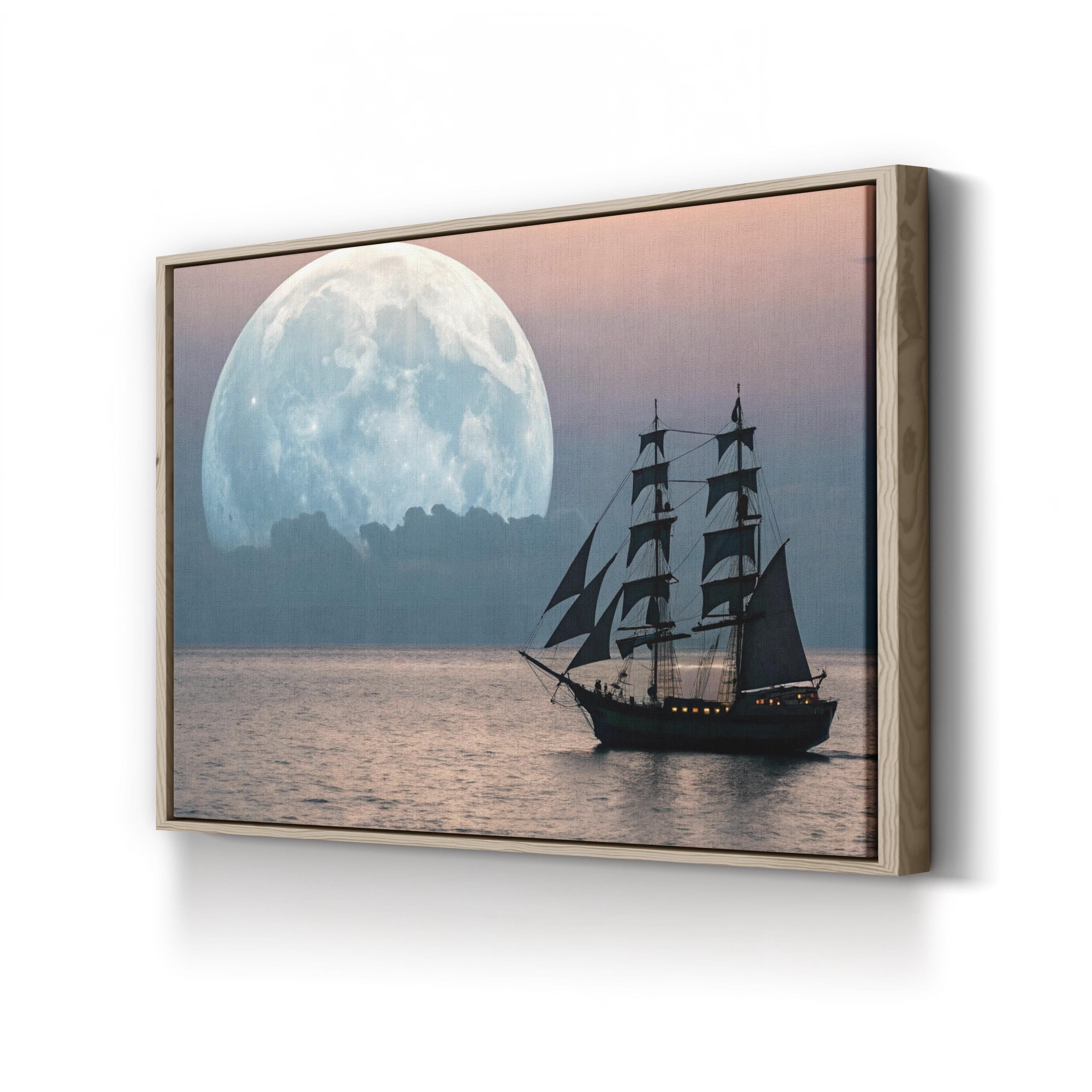 Tall Ship Moonlight Sailing, Atlantic Ocean:  Nautical Coastal Photography