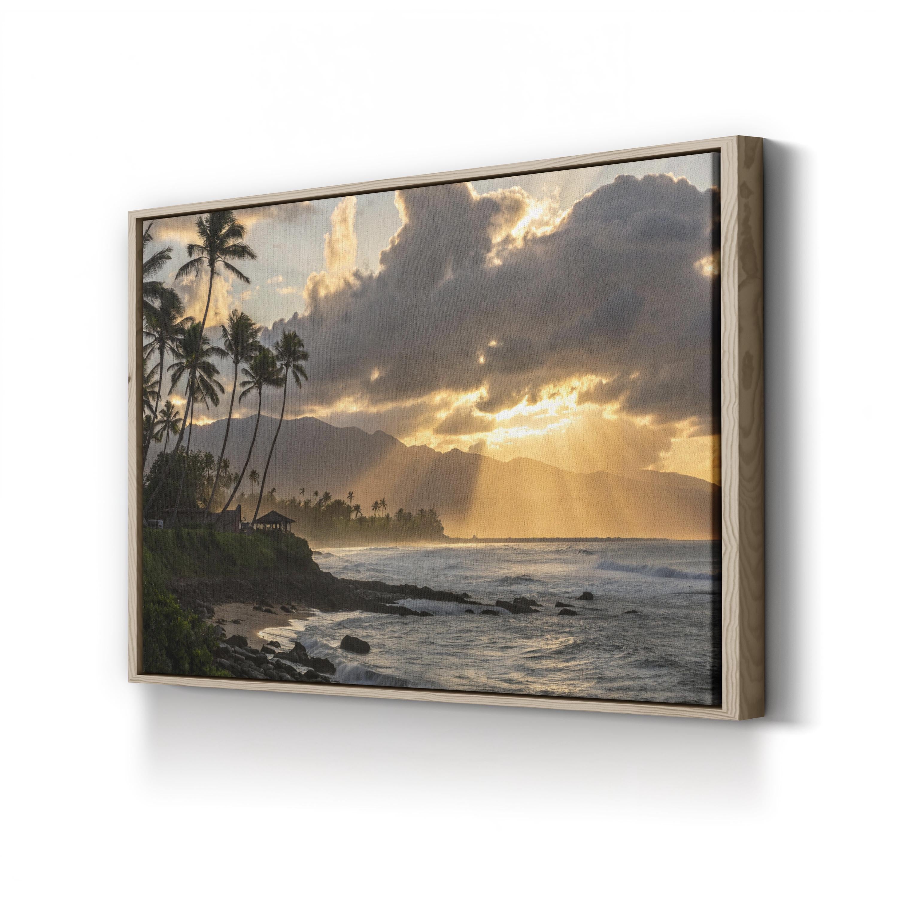 Tropical Sunset Beach, Caribbean Coast, Caribbean Sea — Golden Palm Trees Ocean Canvas Wall Art