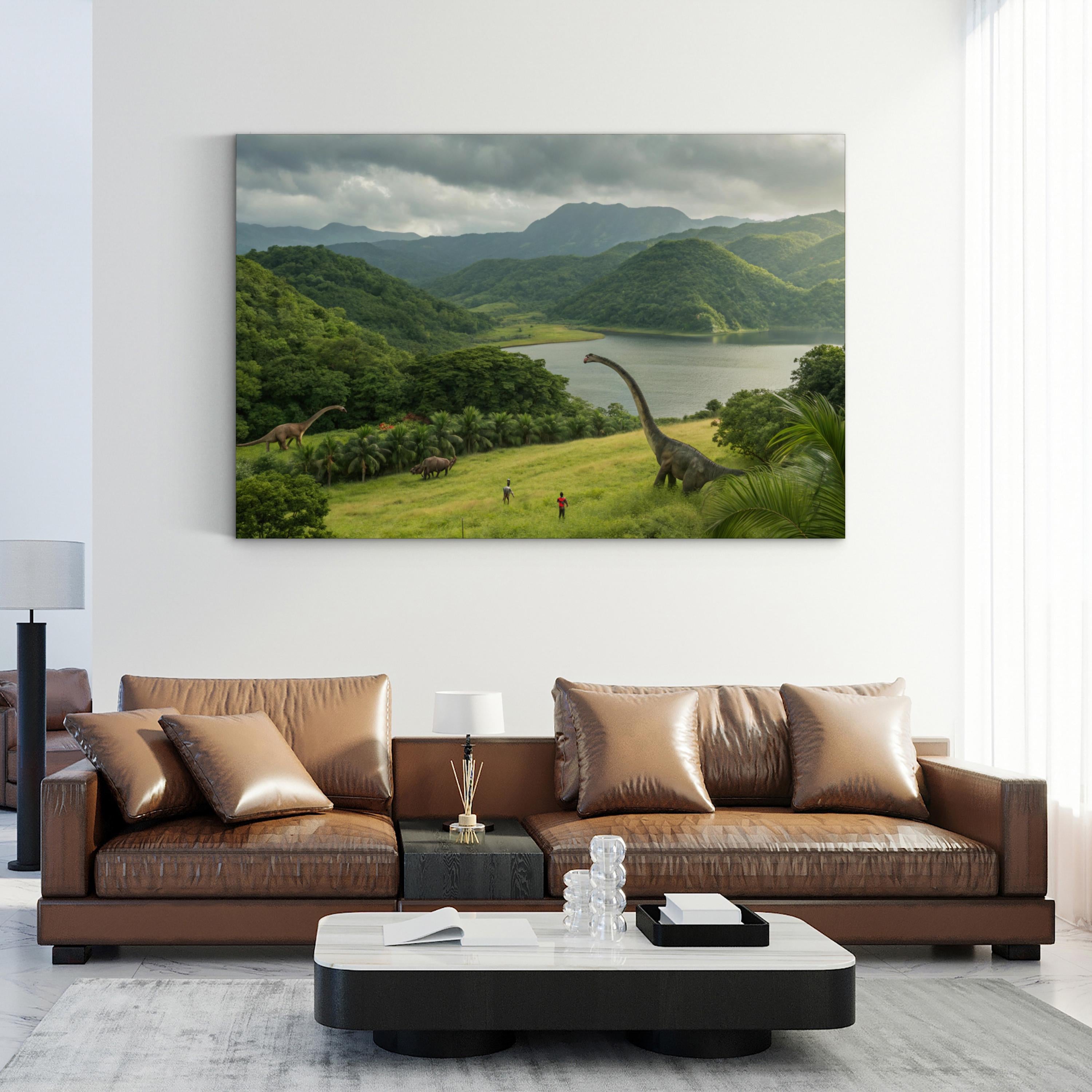 Jurassic Prehistoric Valley – Period Illustration Wall Art | Cinematic Dinosaur Canvas Print