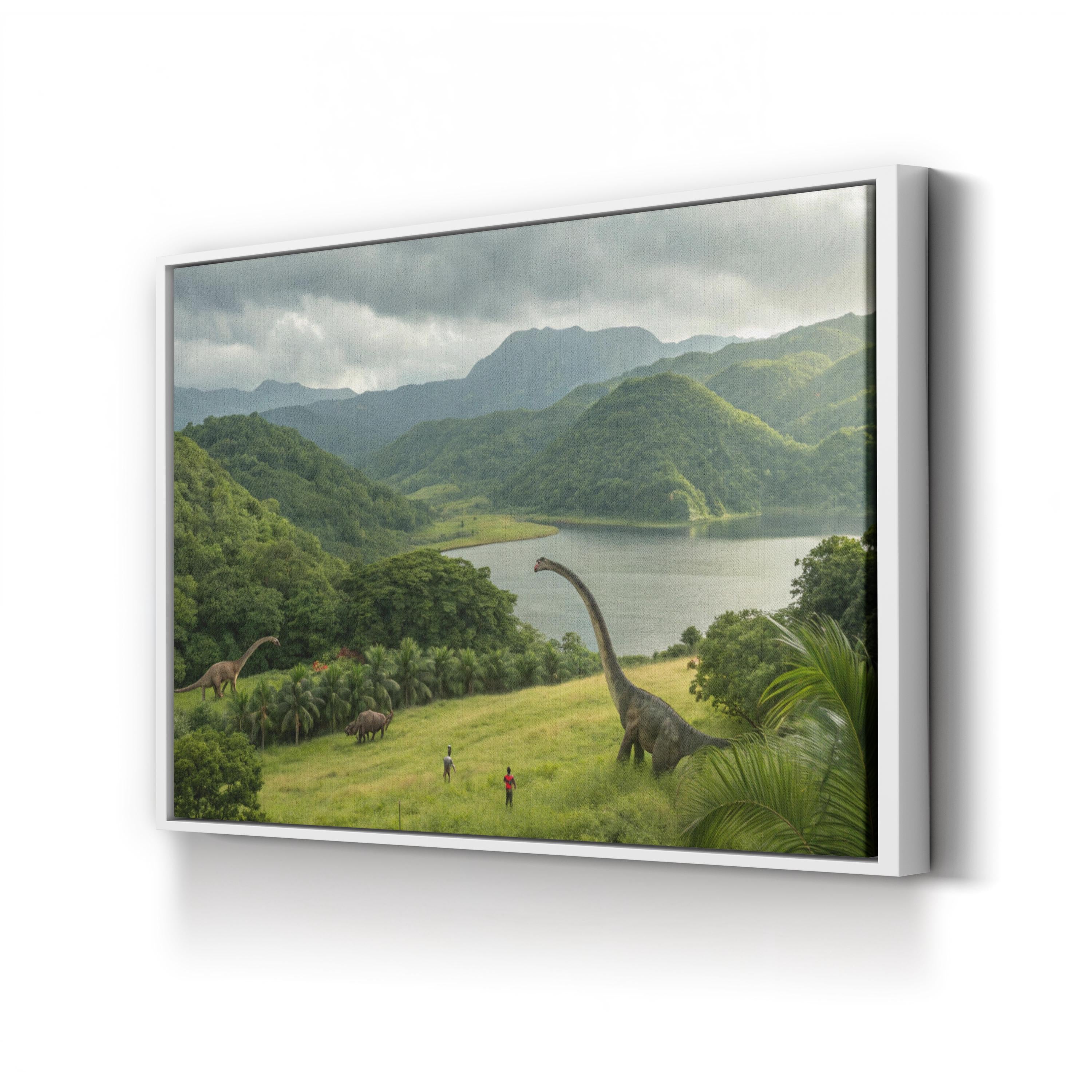 Jurassic Prehistoric Valley – Period Illustration Wall Art | Cinematic Dinosaur Canvas Print