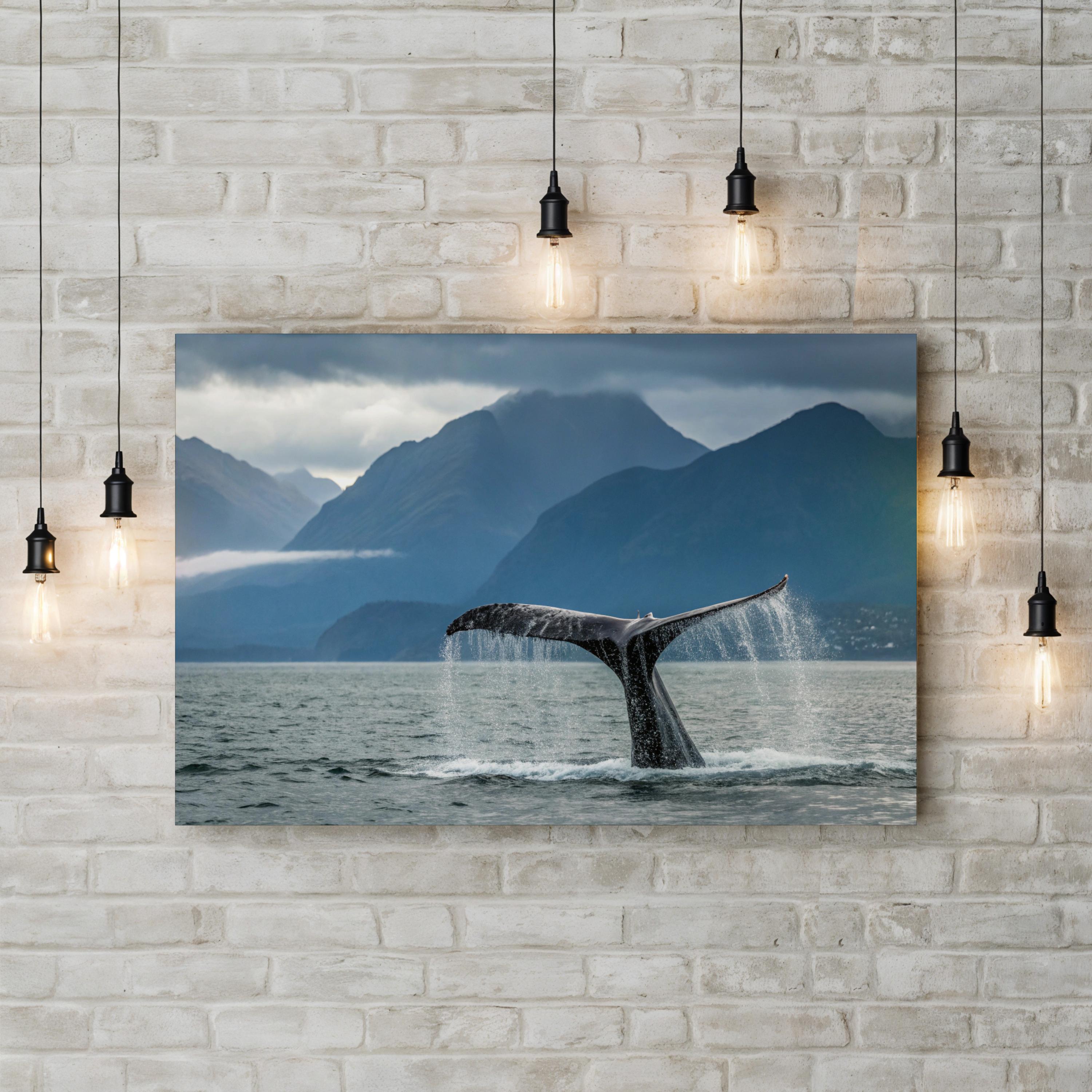 Whale Tail Canvas Wall Art — Coastal Whale Tail Print, Alaskan Ocean Landscape Decor