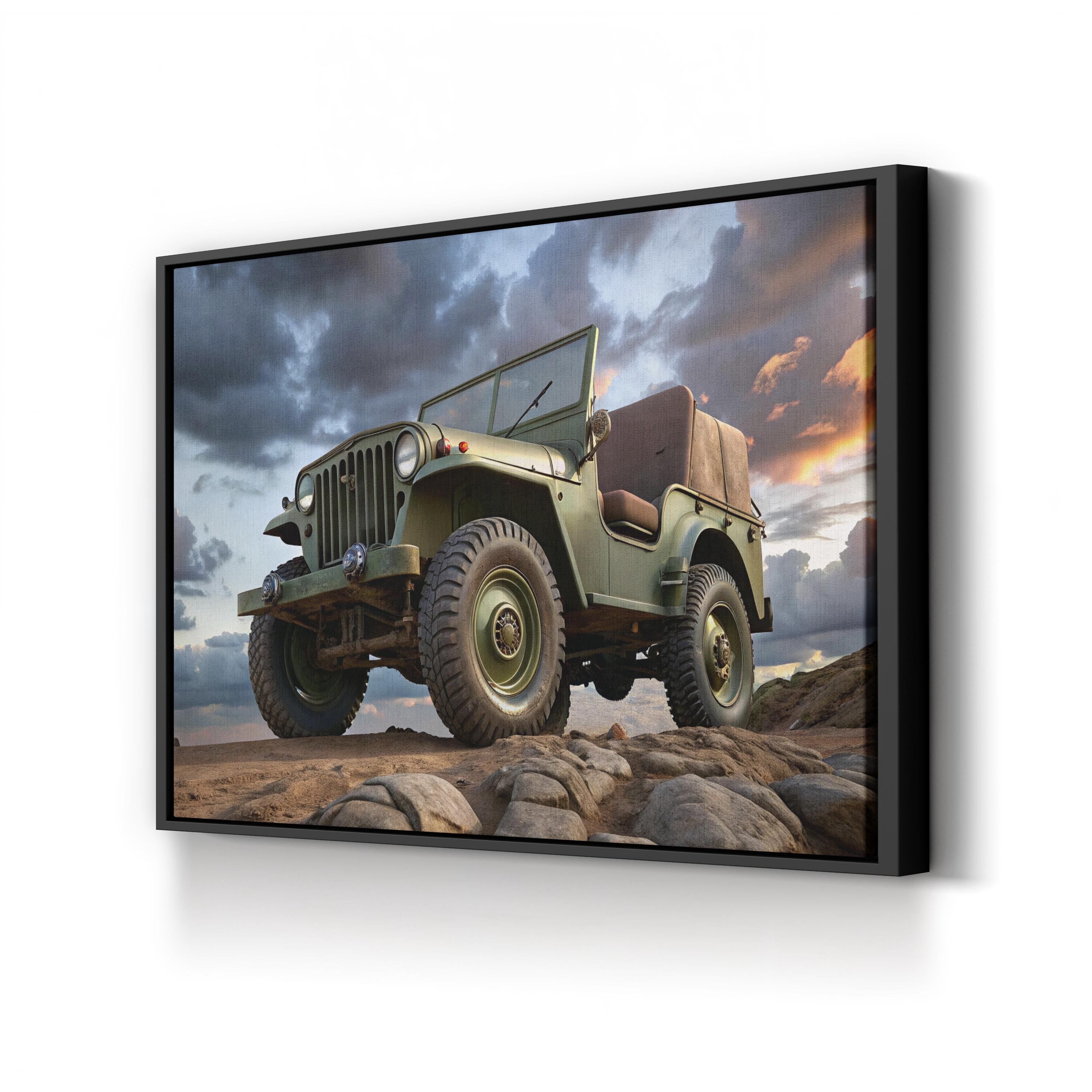 Vintage Military 4x4 Off-Roader – Period Illustration Wall Art | Rugged Automotive Canvas Print