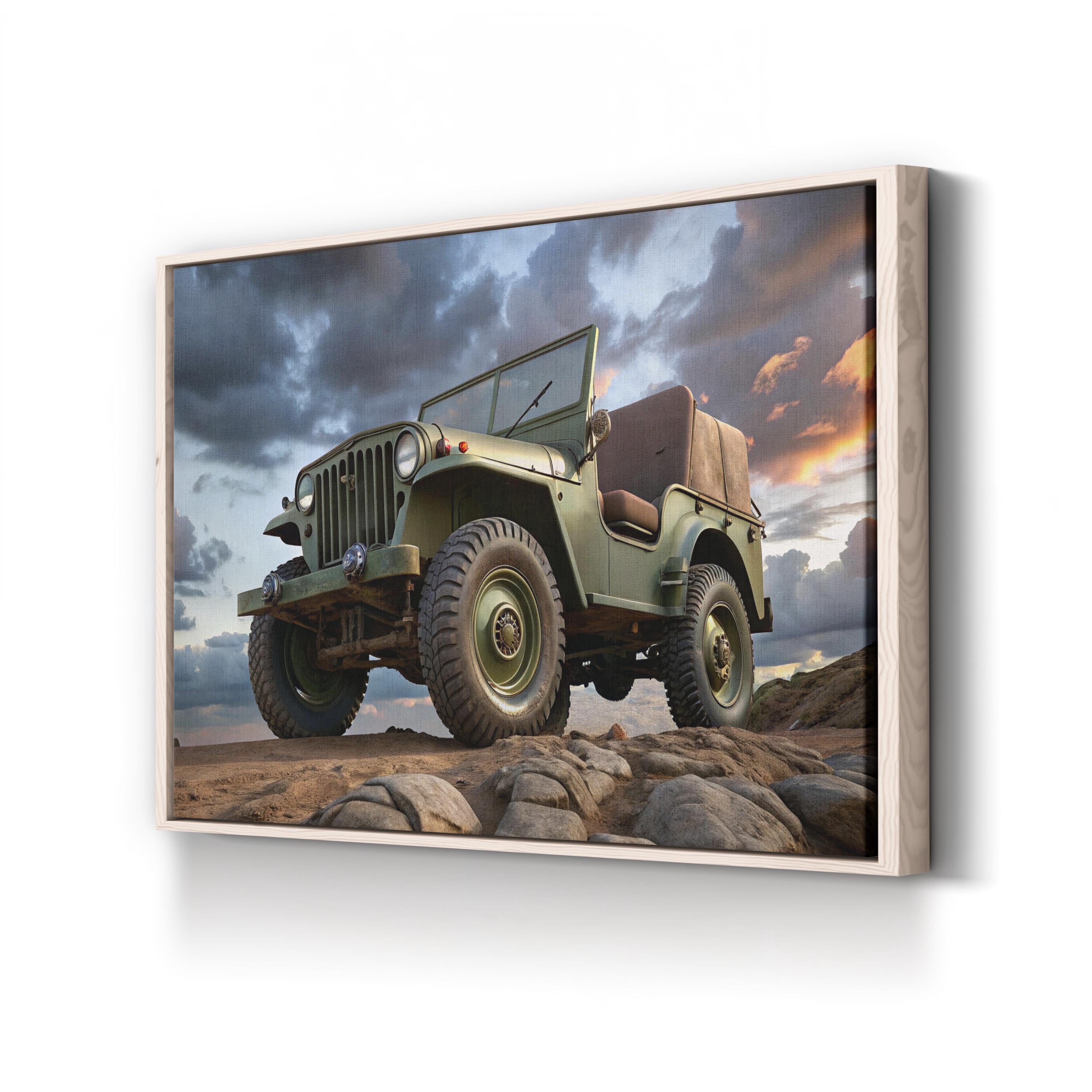 Vintage Military 4x4 Off-Roader – Period Illustration Wall Art | Rugged Automotive Canvas Print