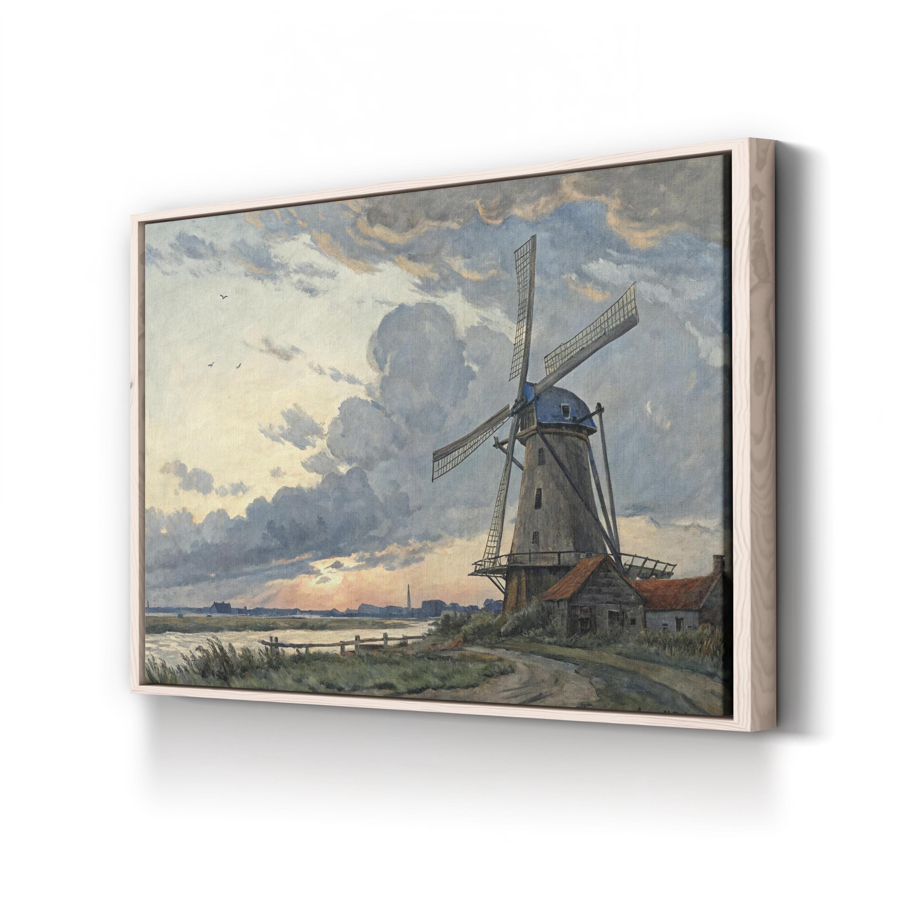 Vintage Windmill Countryside – Period Illustration Wall Art | Rustic Landscape Canvas Print