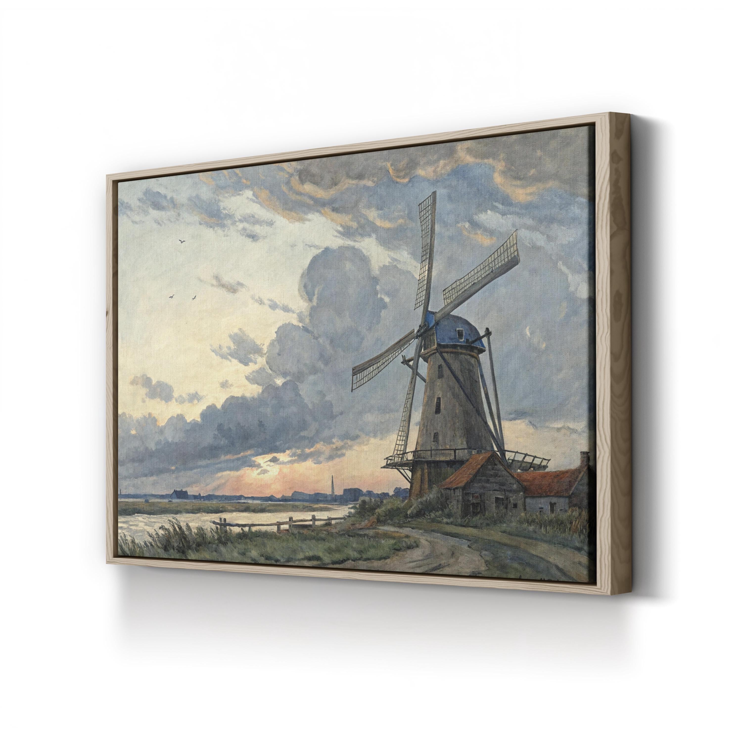 Vintage Windmill Countryside – Period Illustration Wall Art | Rustic Landscape Canvas Print