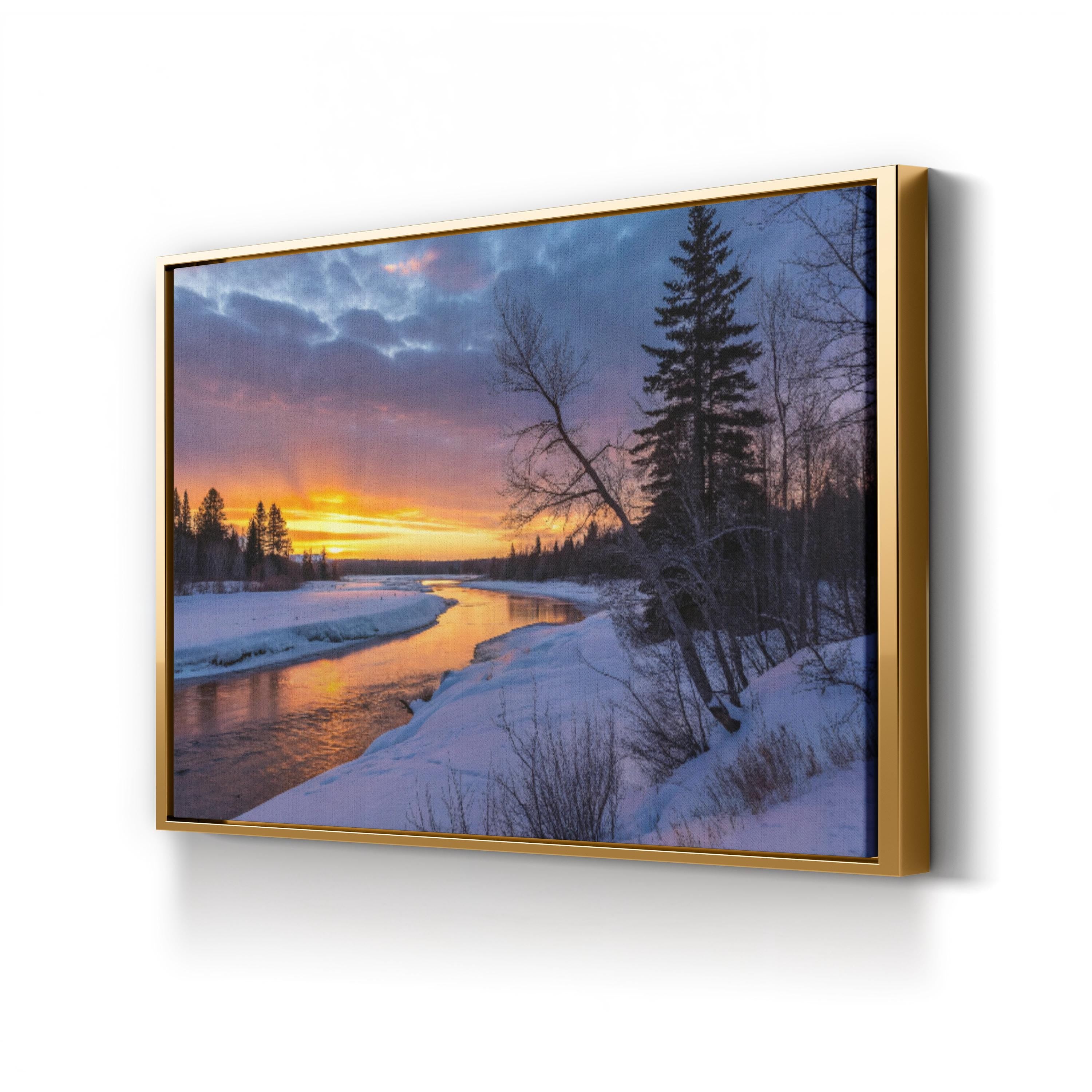 Winter Twilight River – Vintage Photography Wall Art | Snowy Landscape Canvas Print