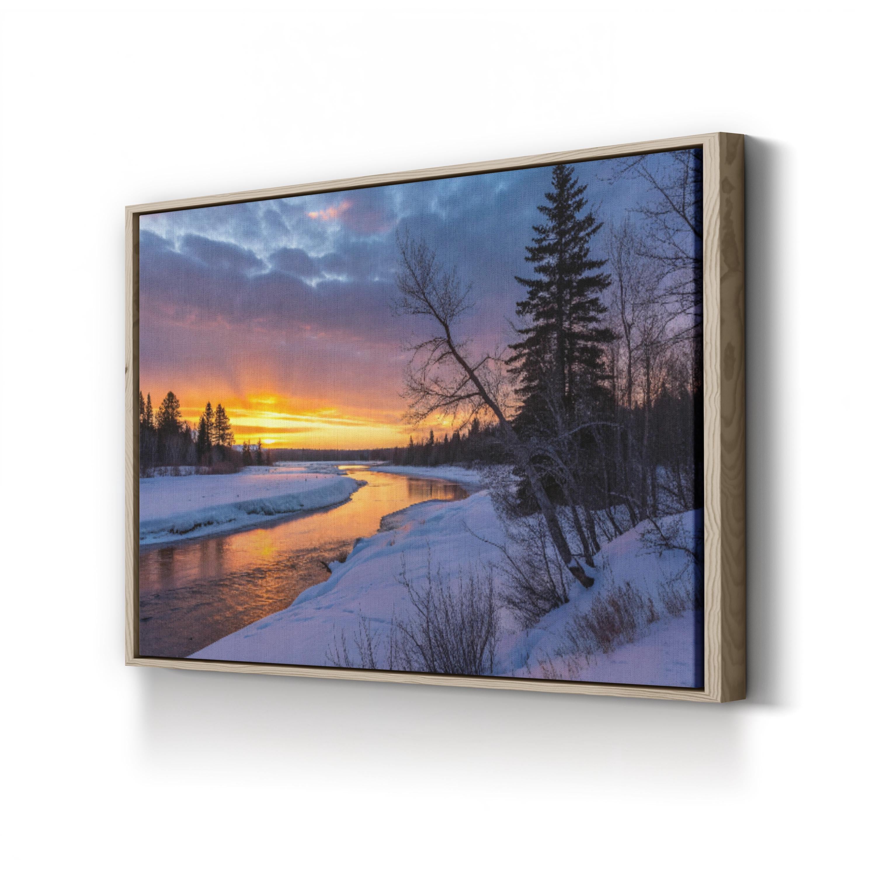 Winter Twilight River – Vintage Photography Wall Art | Snowy Landscape Canvas Print