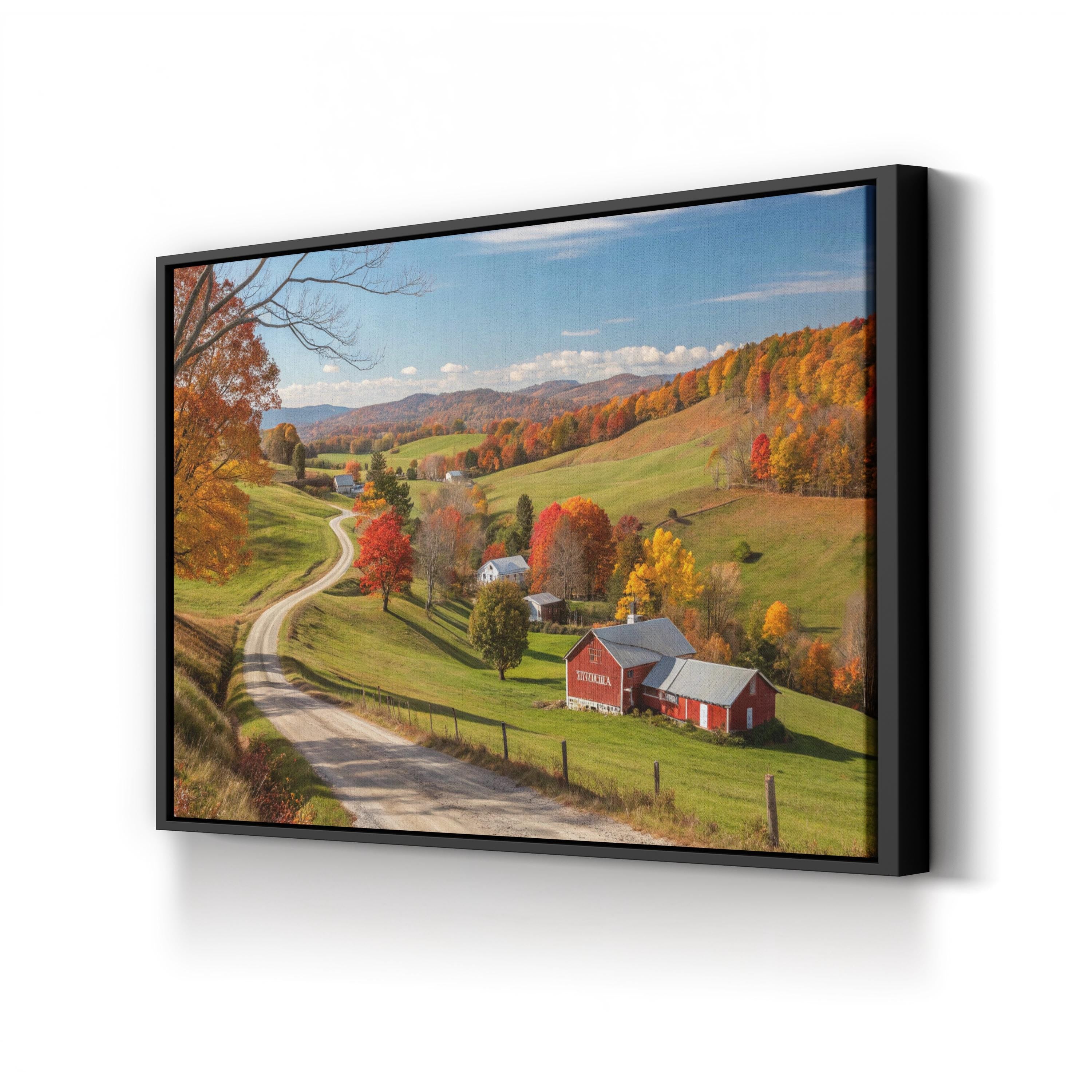 Farmhouse Barn Country Road – Period Illustration Wall Art | Rustic Landscape Canvas Print