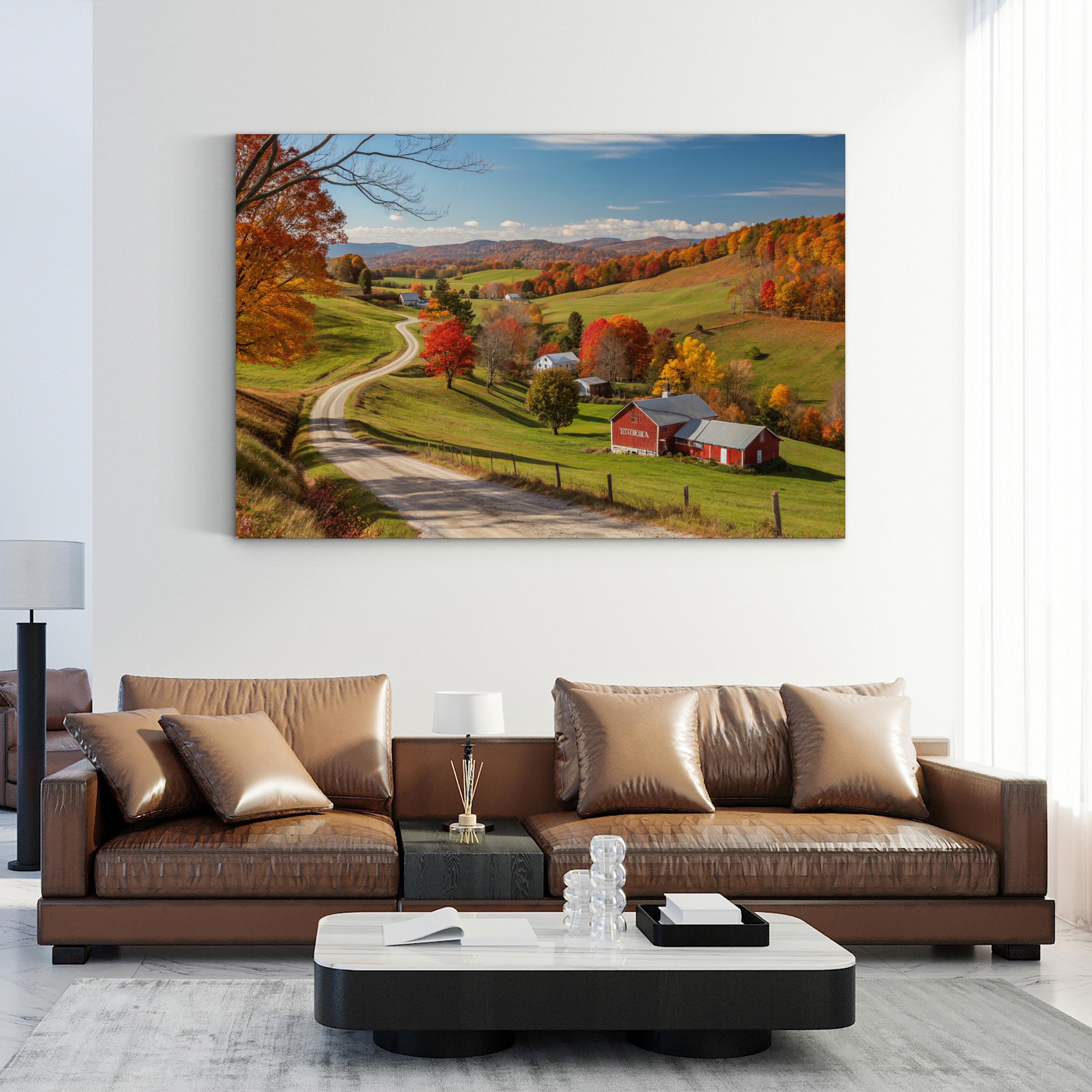 Farmhouse Barn Country Road – Period Illustration Wall Art | Rustic Landscape Canvas Print