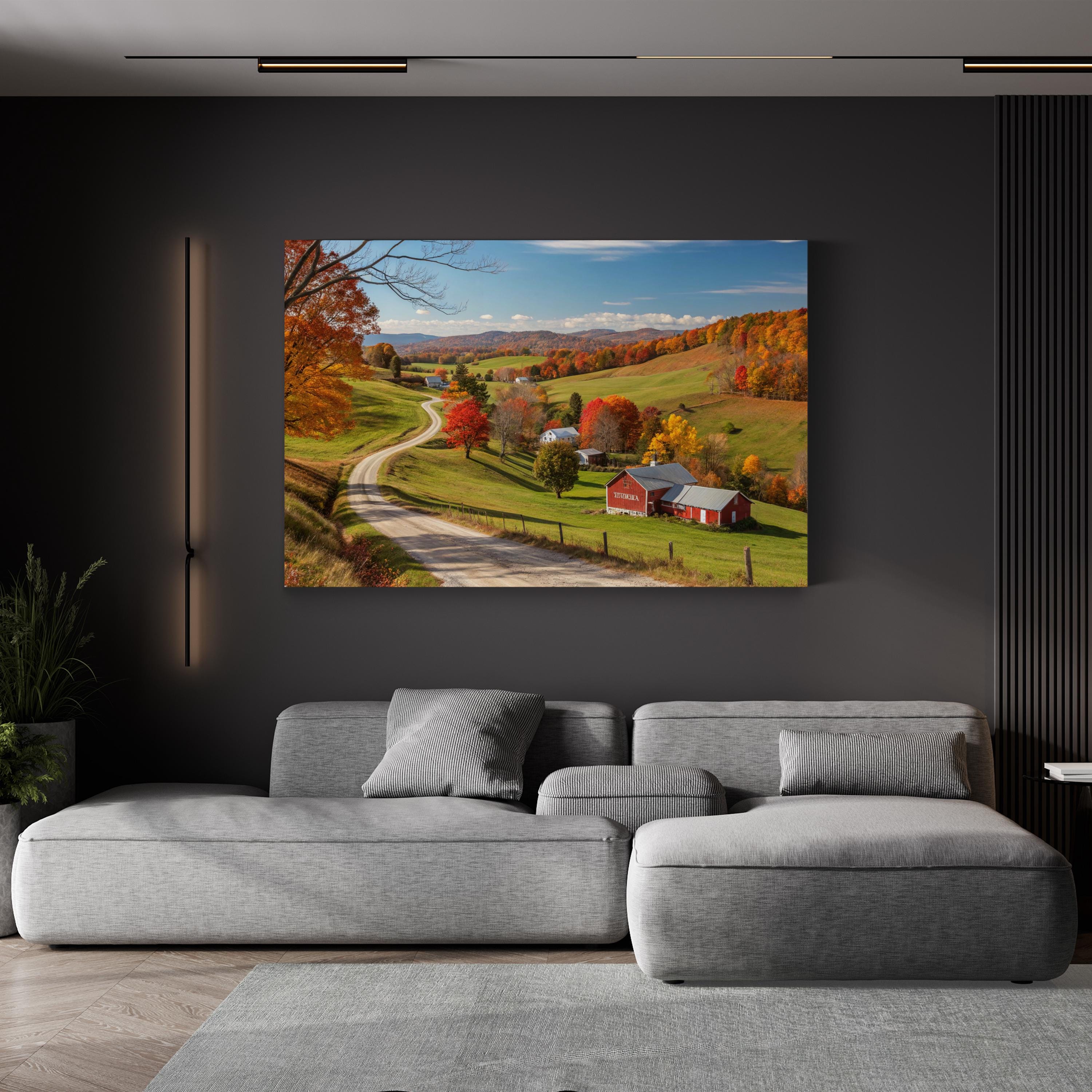 Farmhouse Barn Country Road – Period Illustration Wall Art | Rustic Landscape Canvas Print